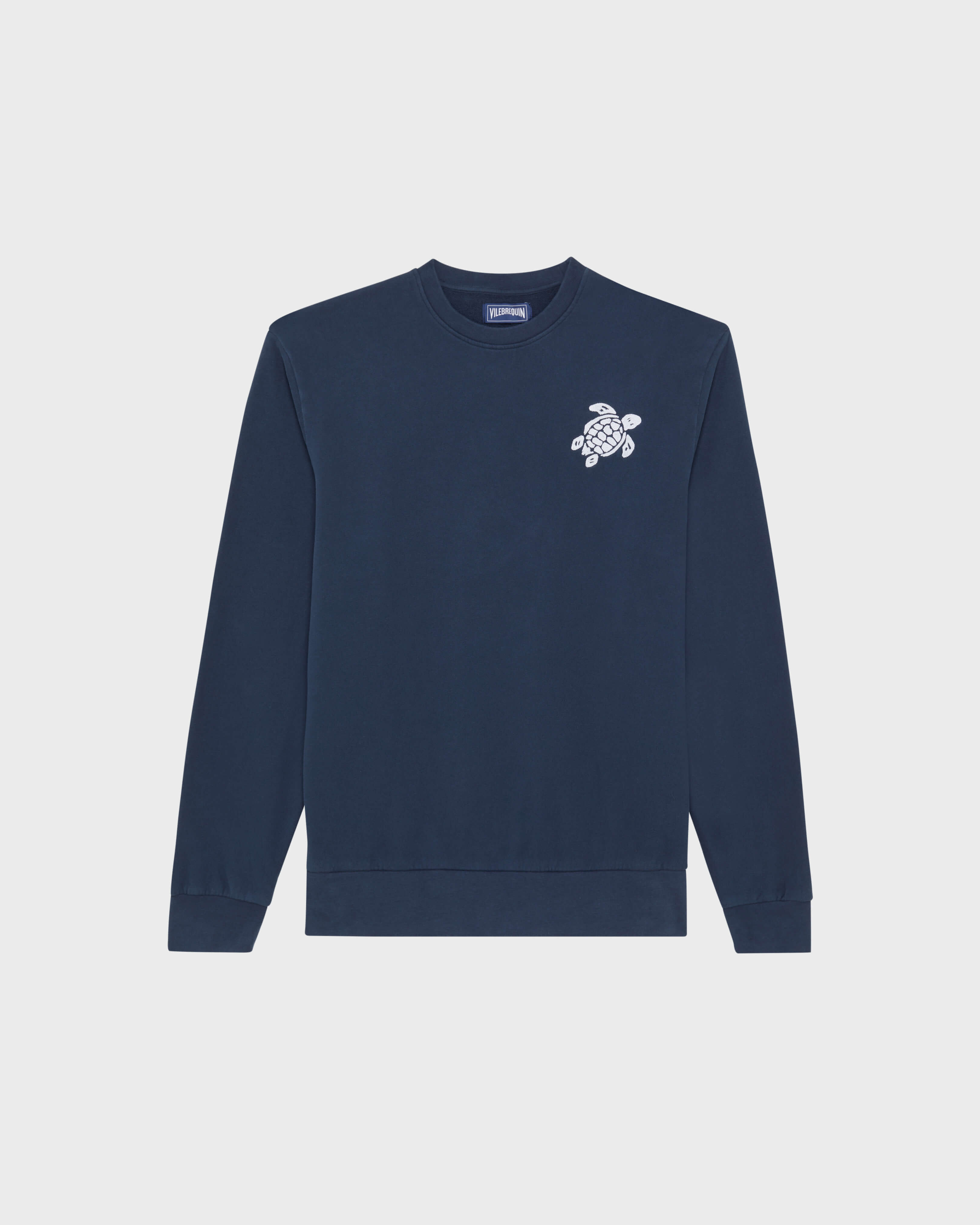 Men Crewneck Organic Cotton Sweatshirt Turtle NAVY front view