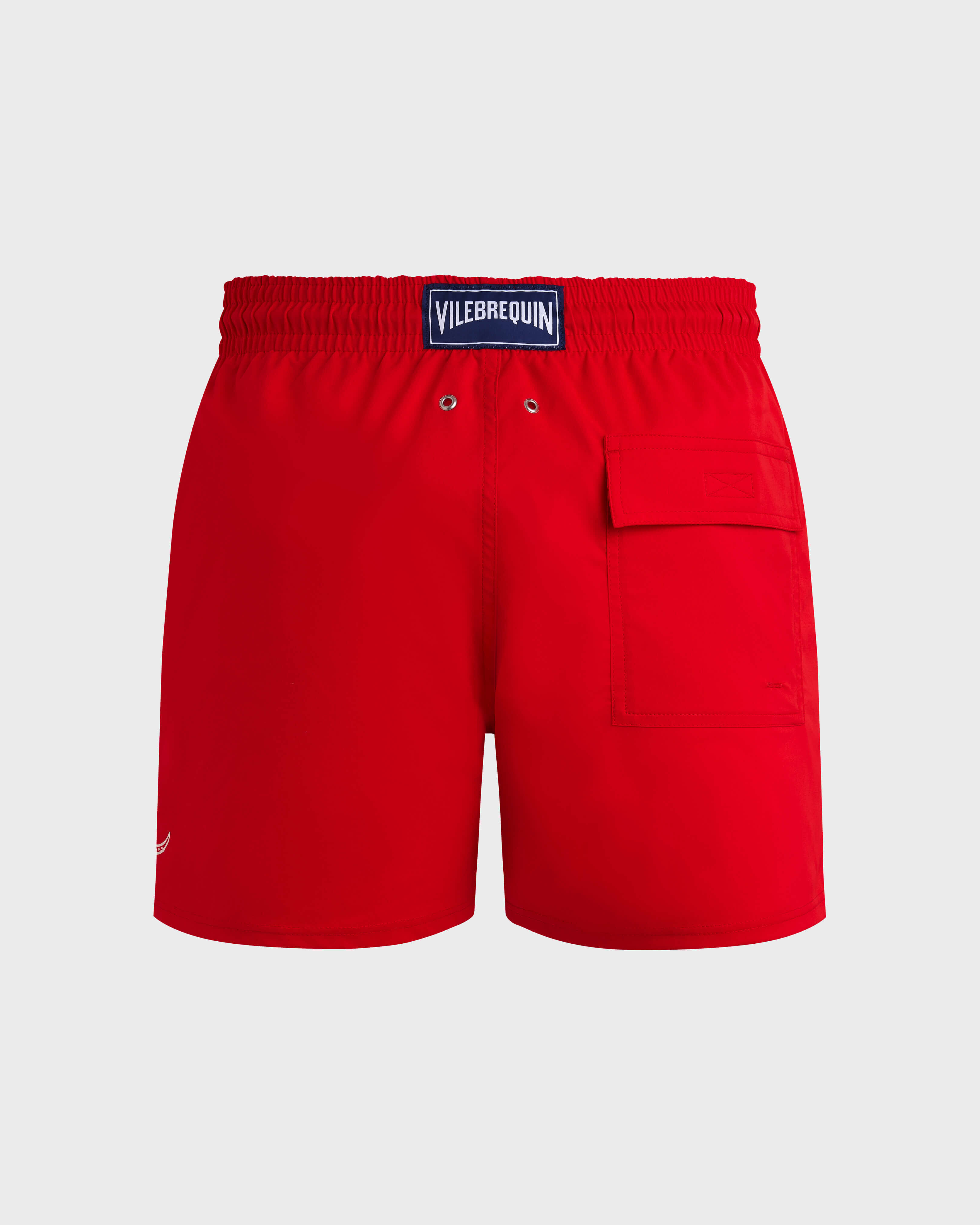 Men Stretch Short Swim Trunks Placed Poulpe POPPY RED back view