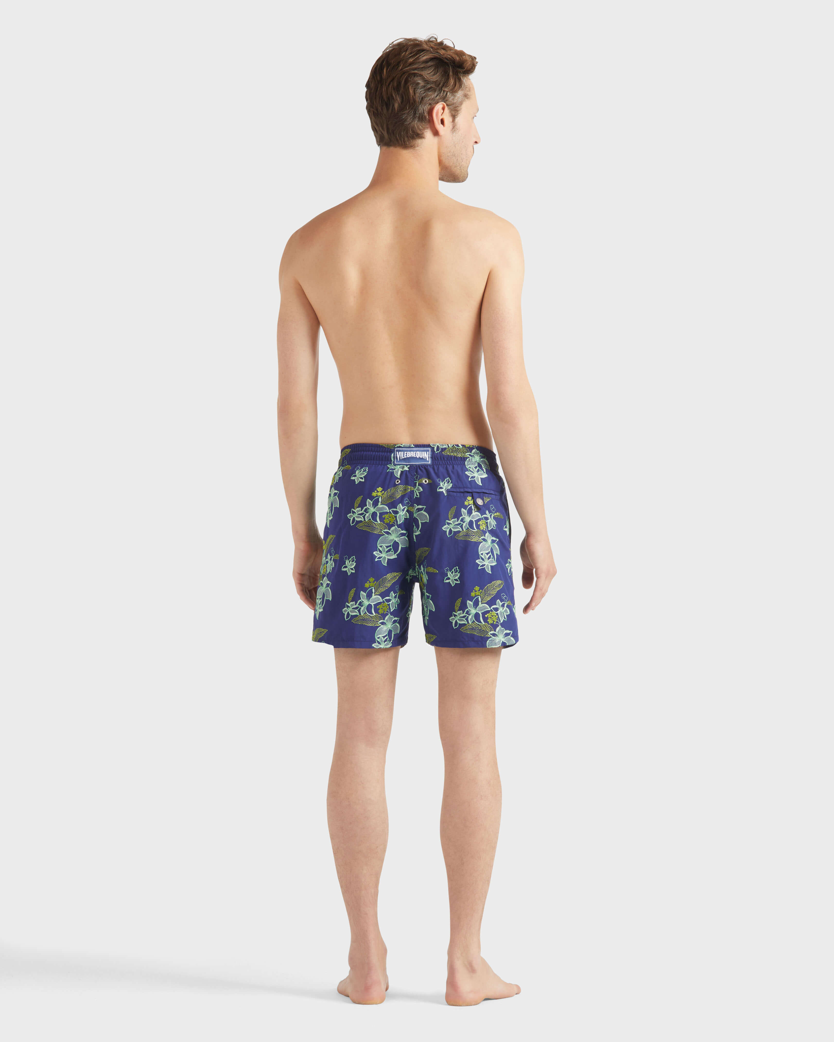 Pantaloncini mare uomo ricamati Flowers Power MIDNIGHT backworn view