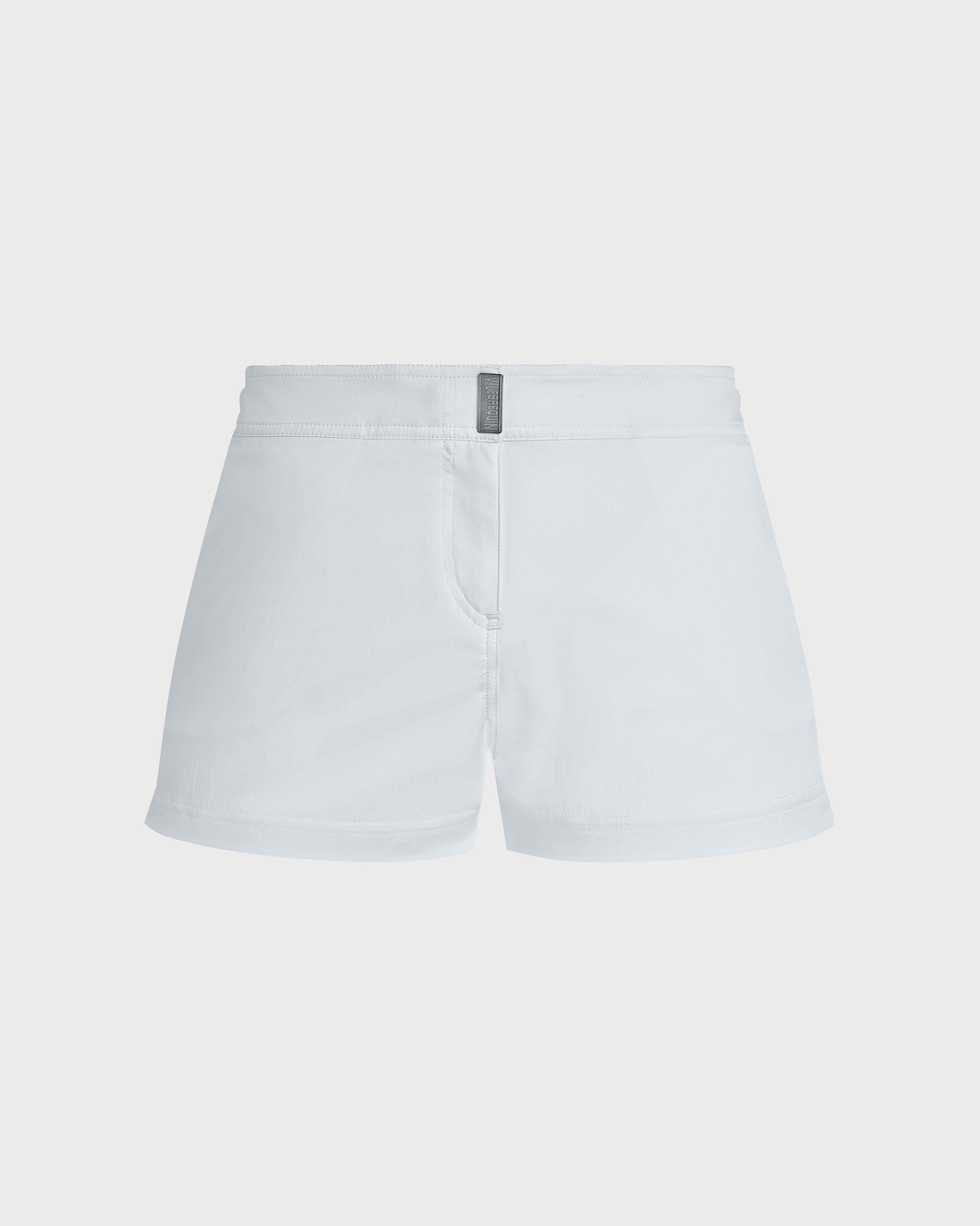 Short de bain stretch ceinture plate femme uni BLANC front view