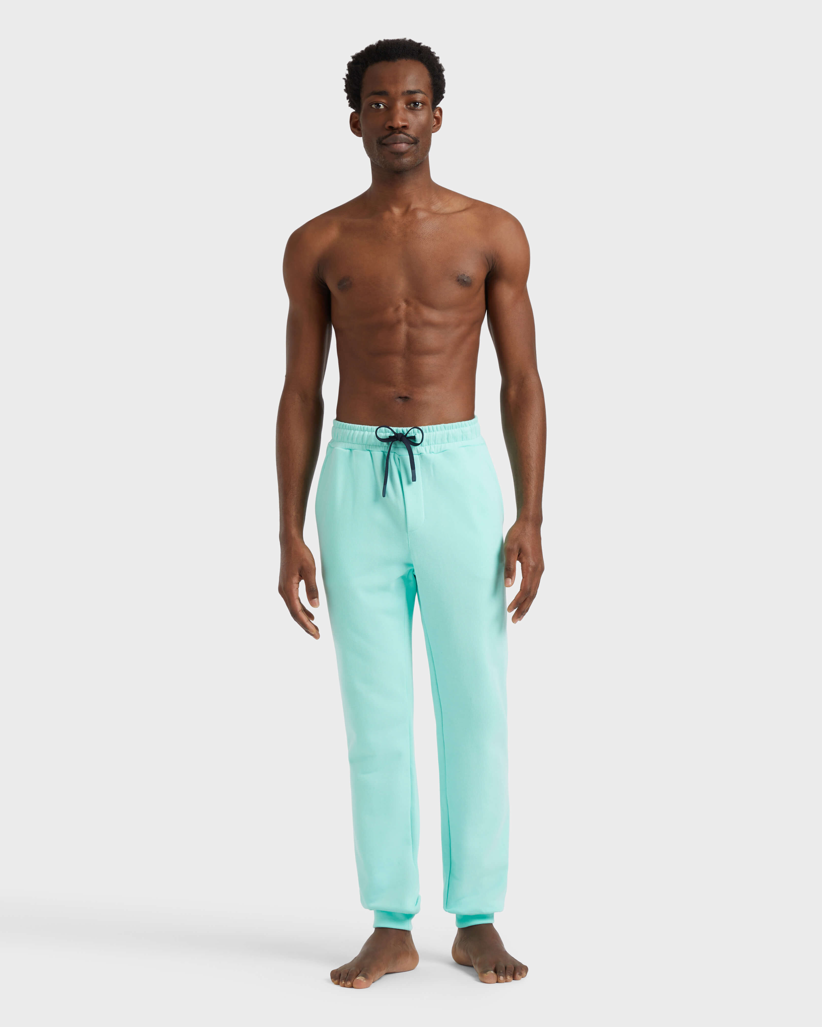 Men Jogger Cotton Pants Solid CARIBBEAN frontworn view