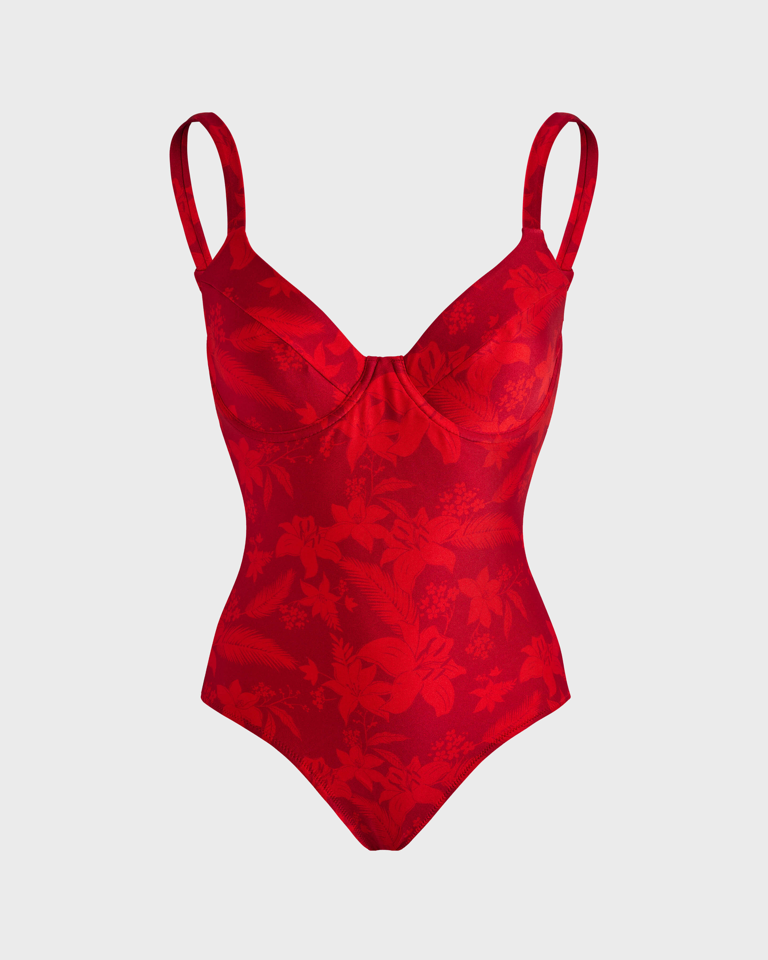 Women Underwire One-piece Swimsuit Flower Power LIPSTICK front view