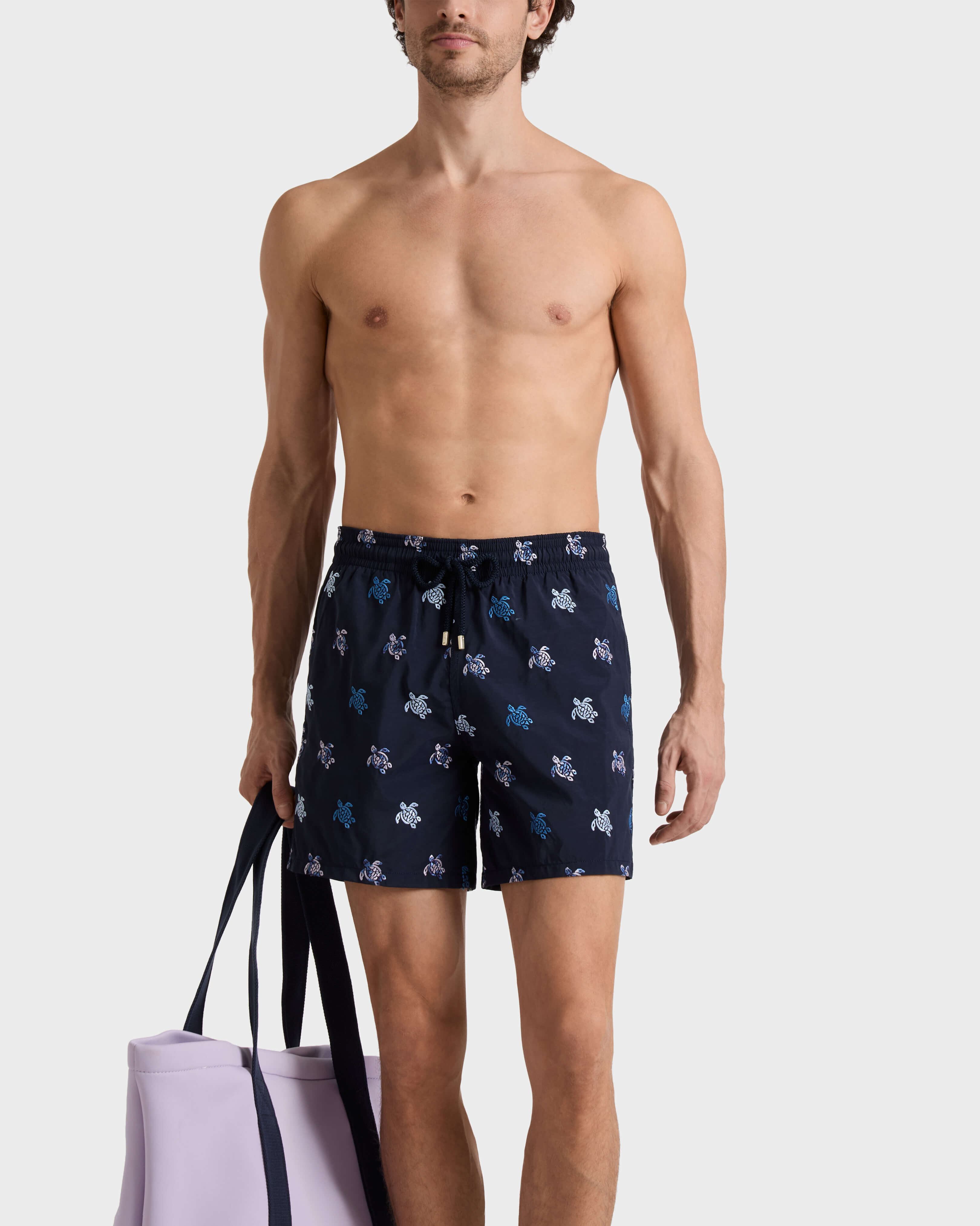 Men Embroidered Swim Trunks Micro Tortues Diagonales - Limited Edition NAVY frontworn view