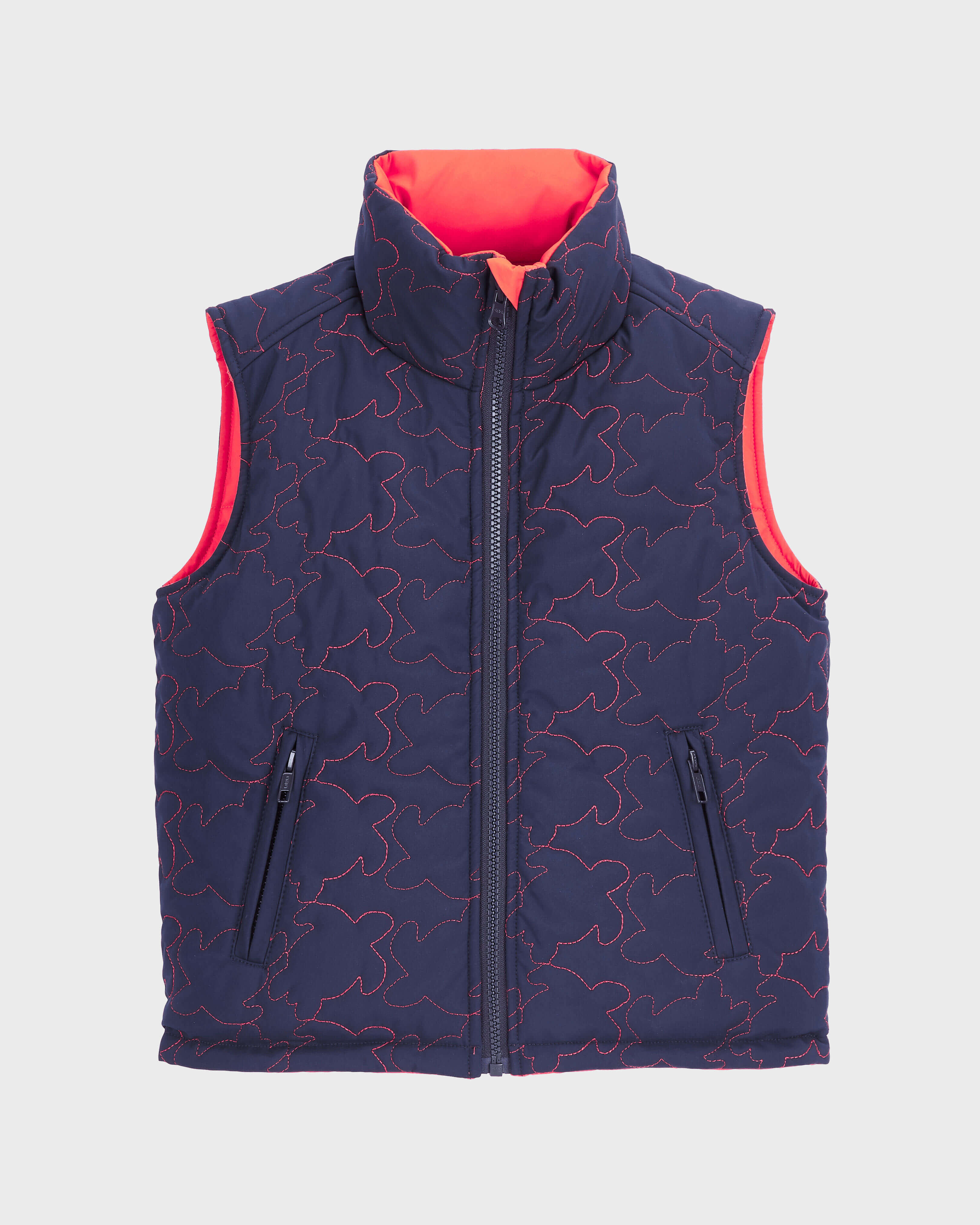 Boys Quilted Reversible Jacket Turtles TOMATO front view