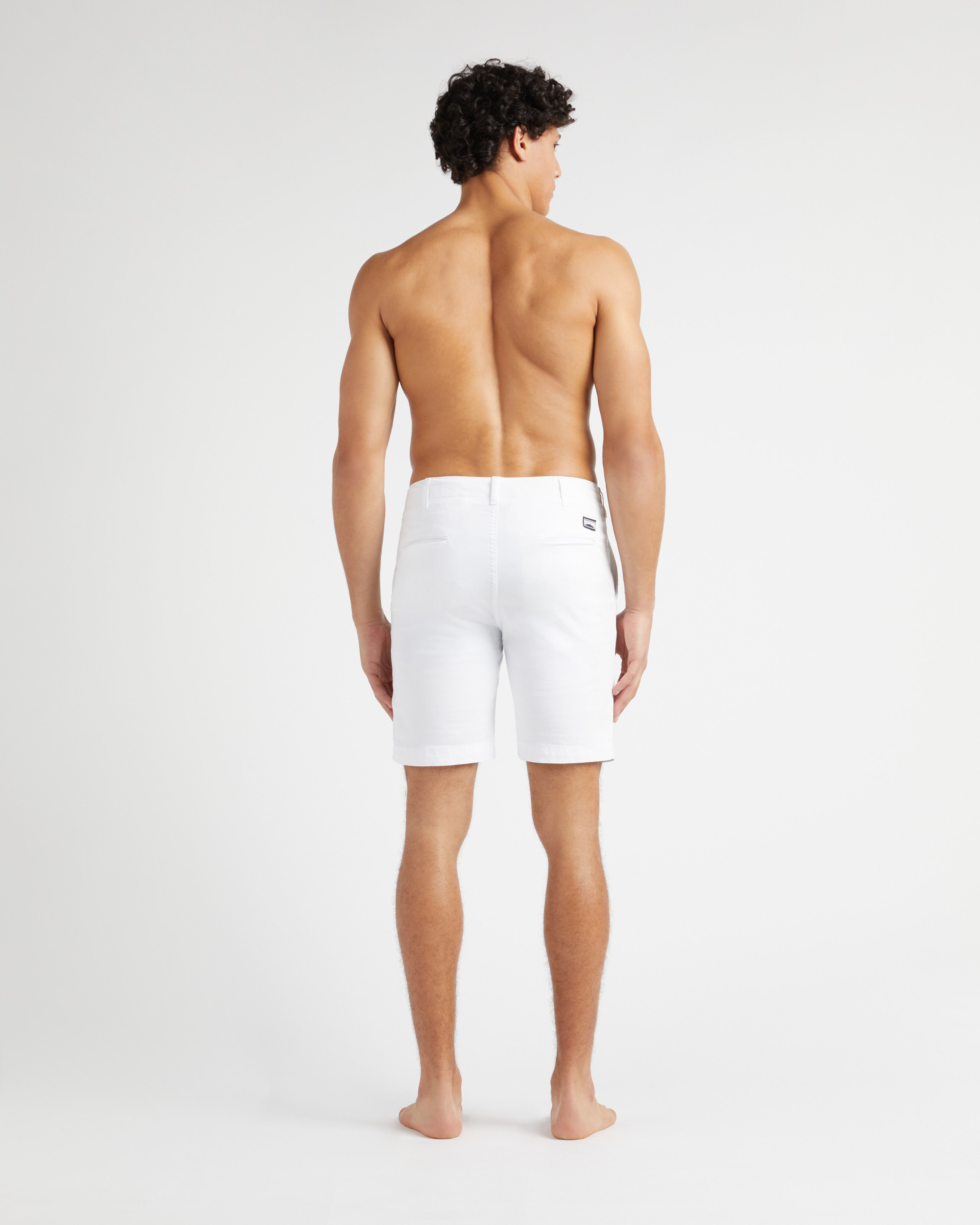 Men Tencel Satin Bermuda Shorts Solid WHITE backworn view