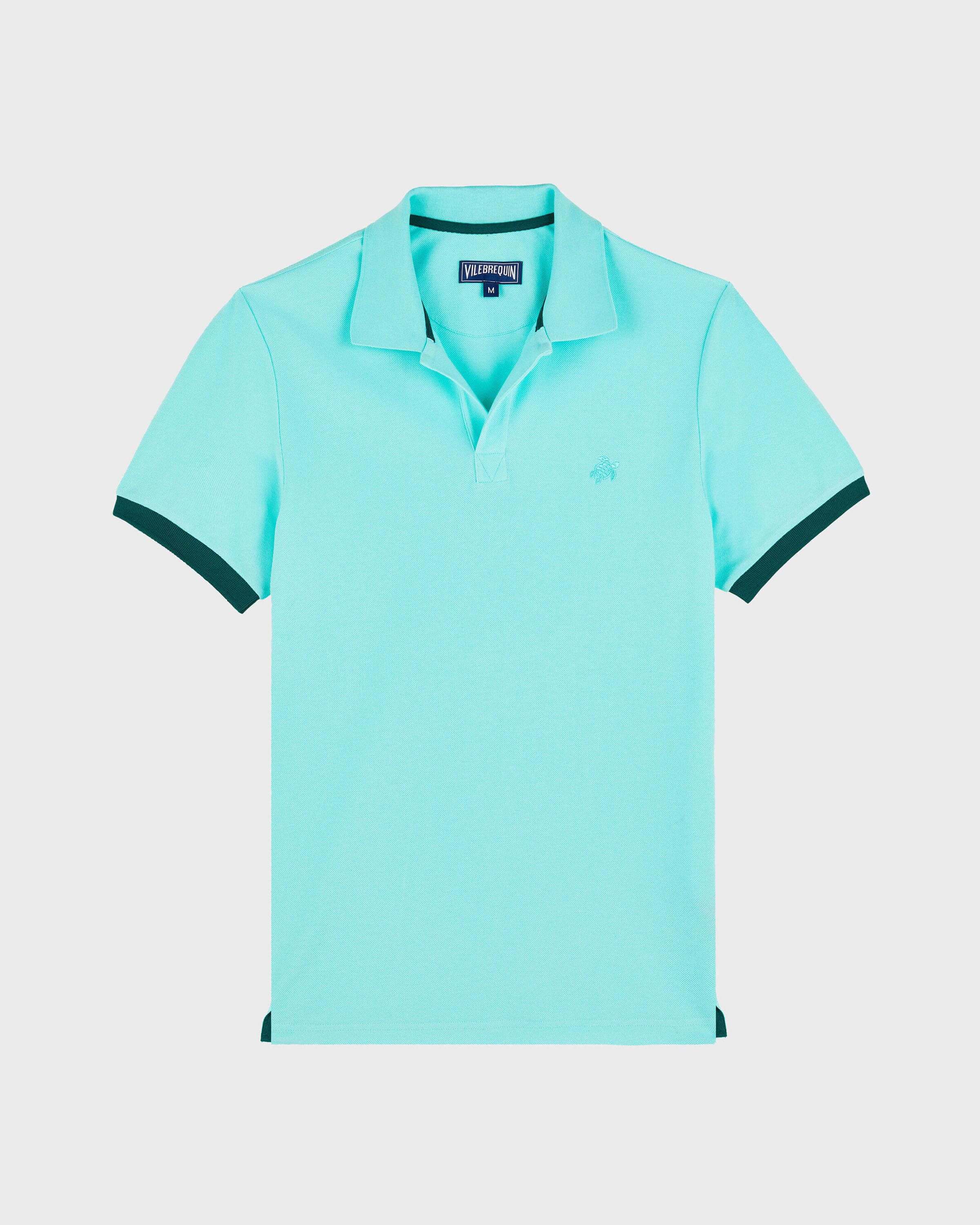 Men Organic Cotton Pique Polo Shirt Solid LAGOON front view