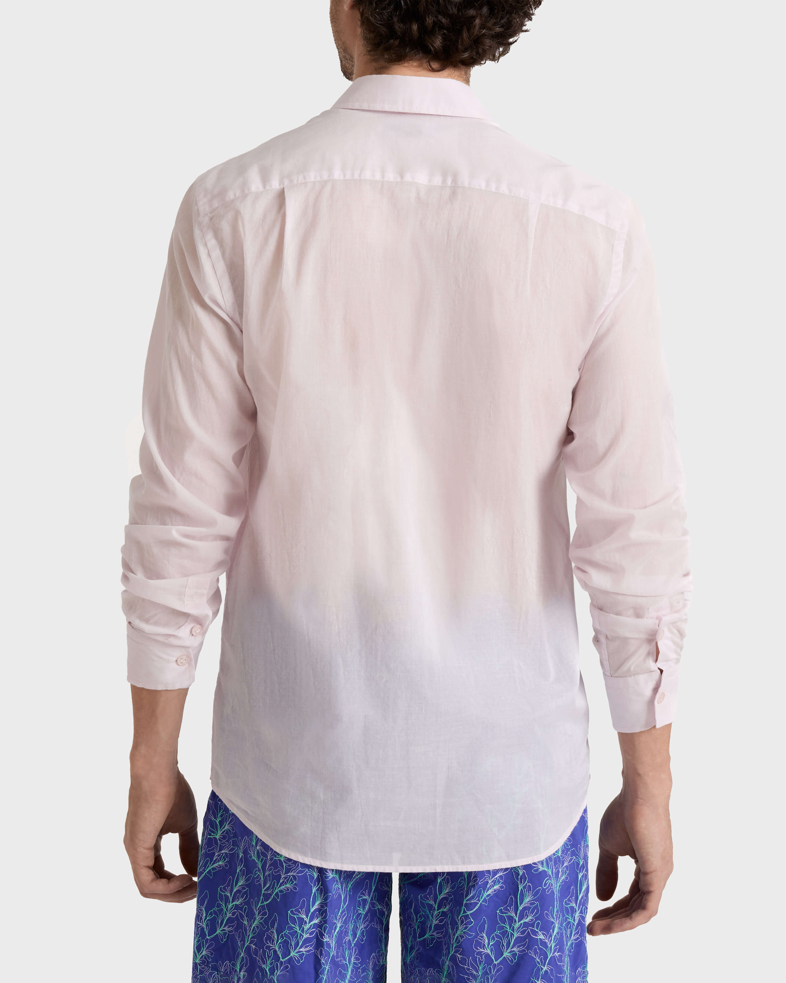 Cotton Voile Lightweight Shirt Solid PETALE / PINK backworn view