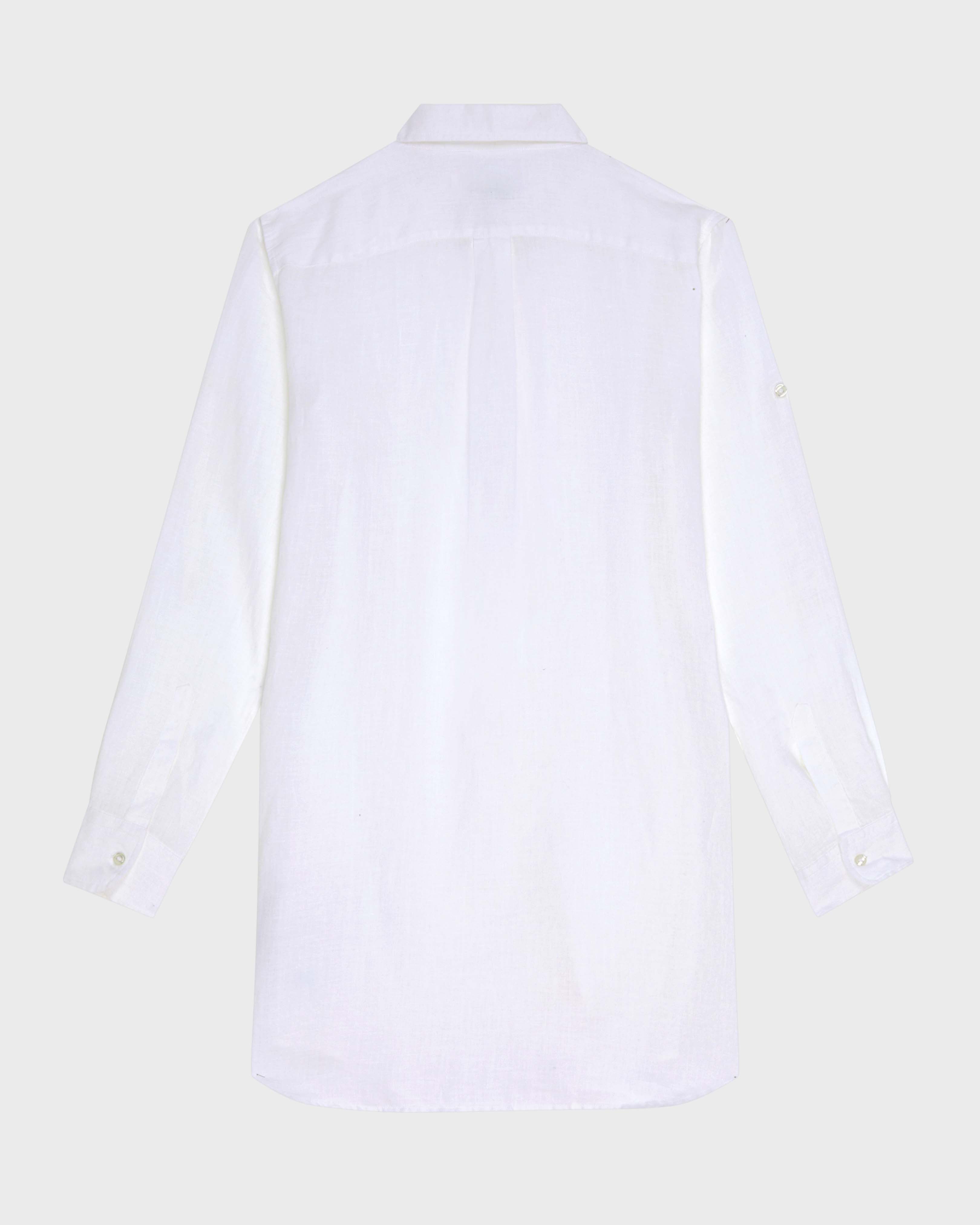 Women Long Sleeves Linen Shirt Solid WHITE back view
