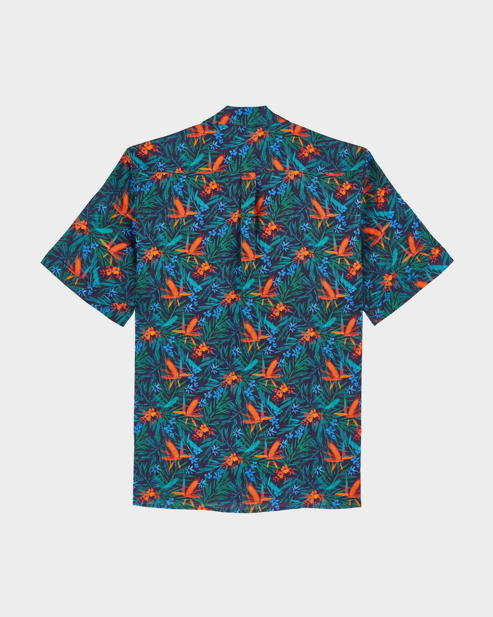 Camicia bowling uomo in lino Tropical Flowers BLU MARINE back view