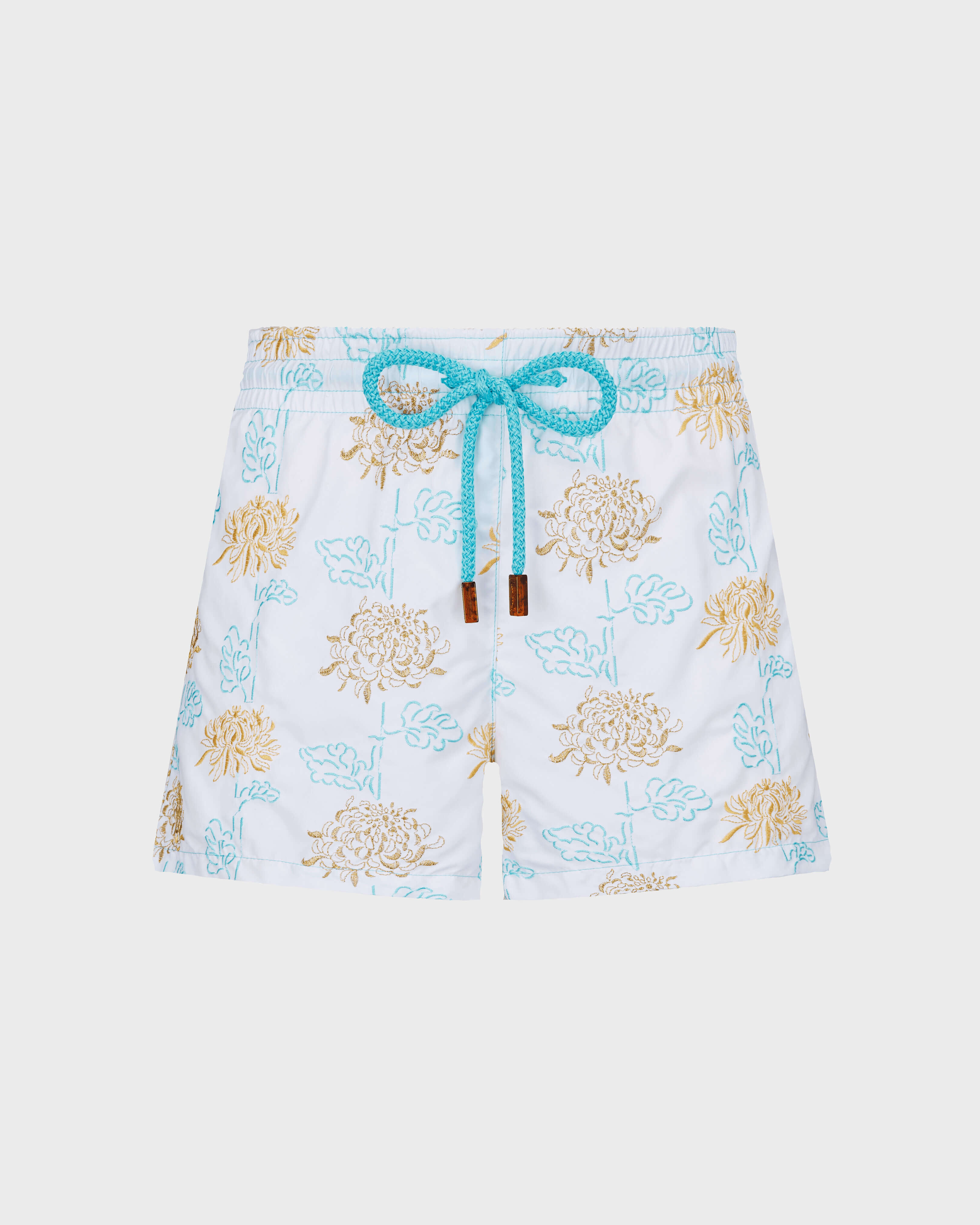 Women Swim Shorts Embroidered Iridescent Flowers of Joy WHITE front view