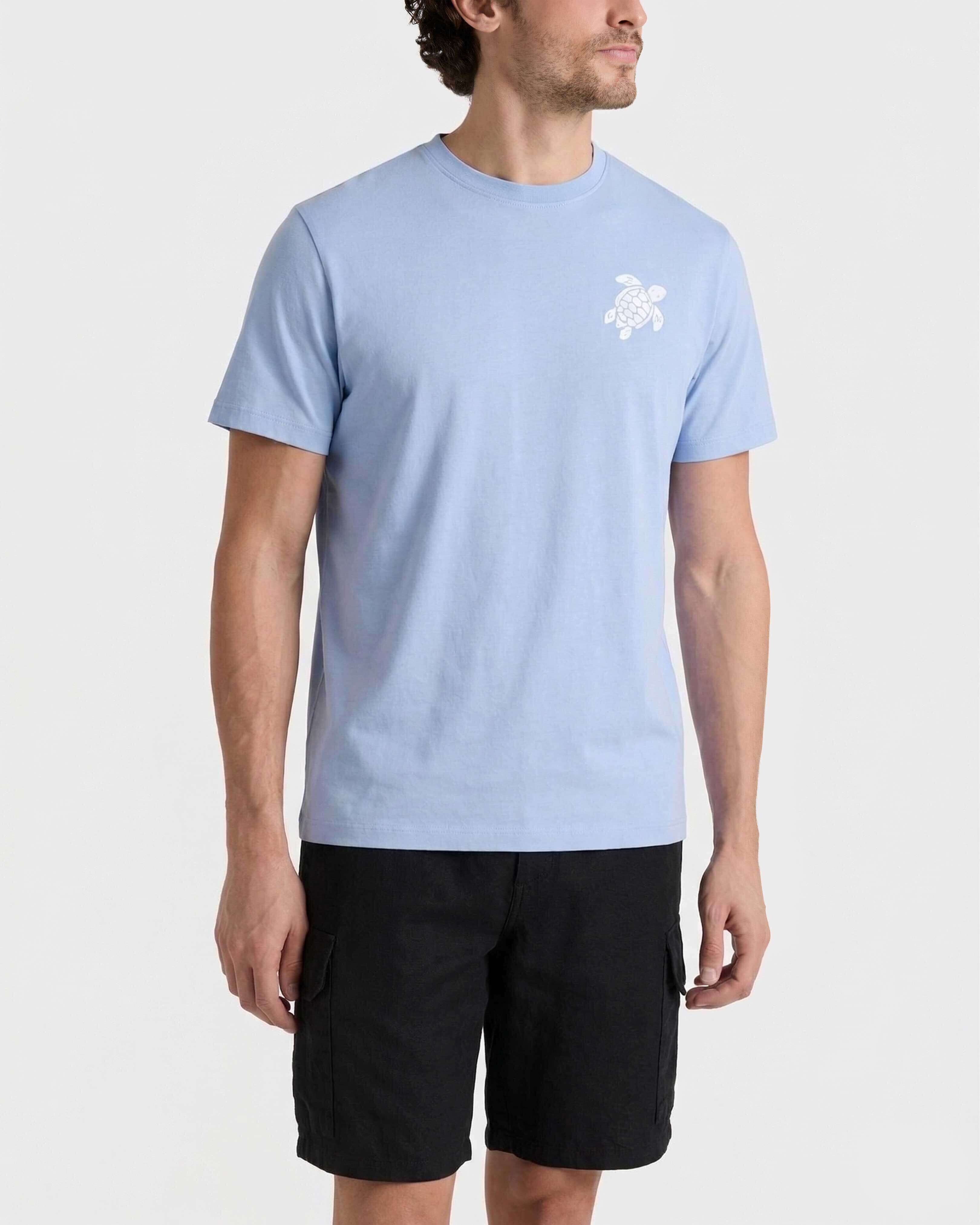 T-Shirt aus Bio-Baumwolle mit aufgestickter, großer Schildkröte für Herren CLOUDY frontworn view