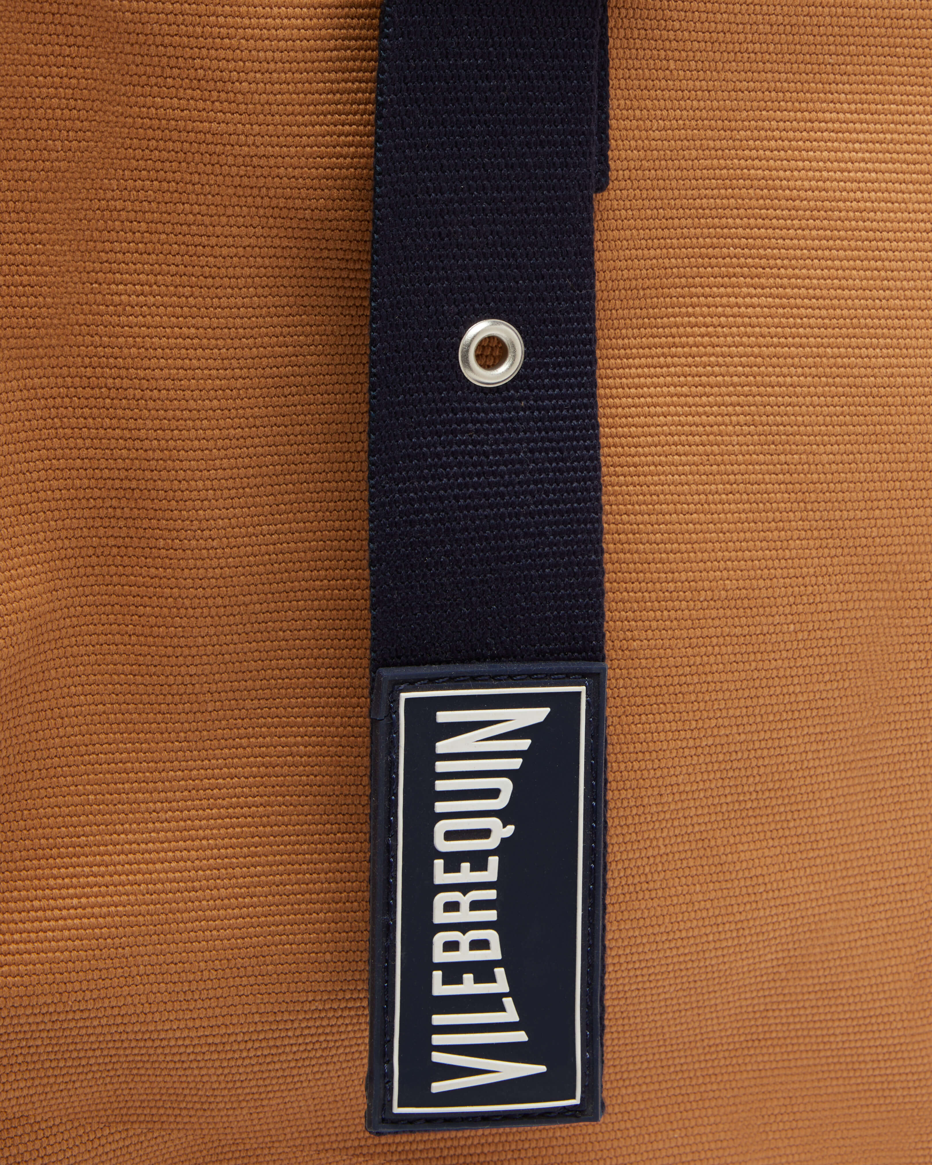 Bolsa de playa pequeña de algodón con estampado liso MOCHA look2 view