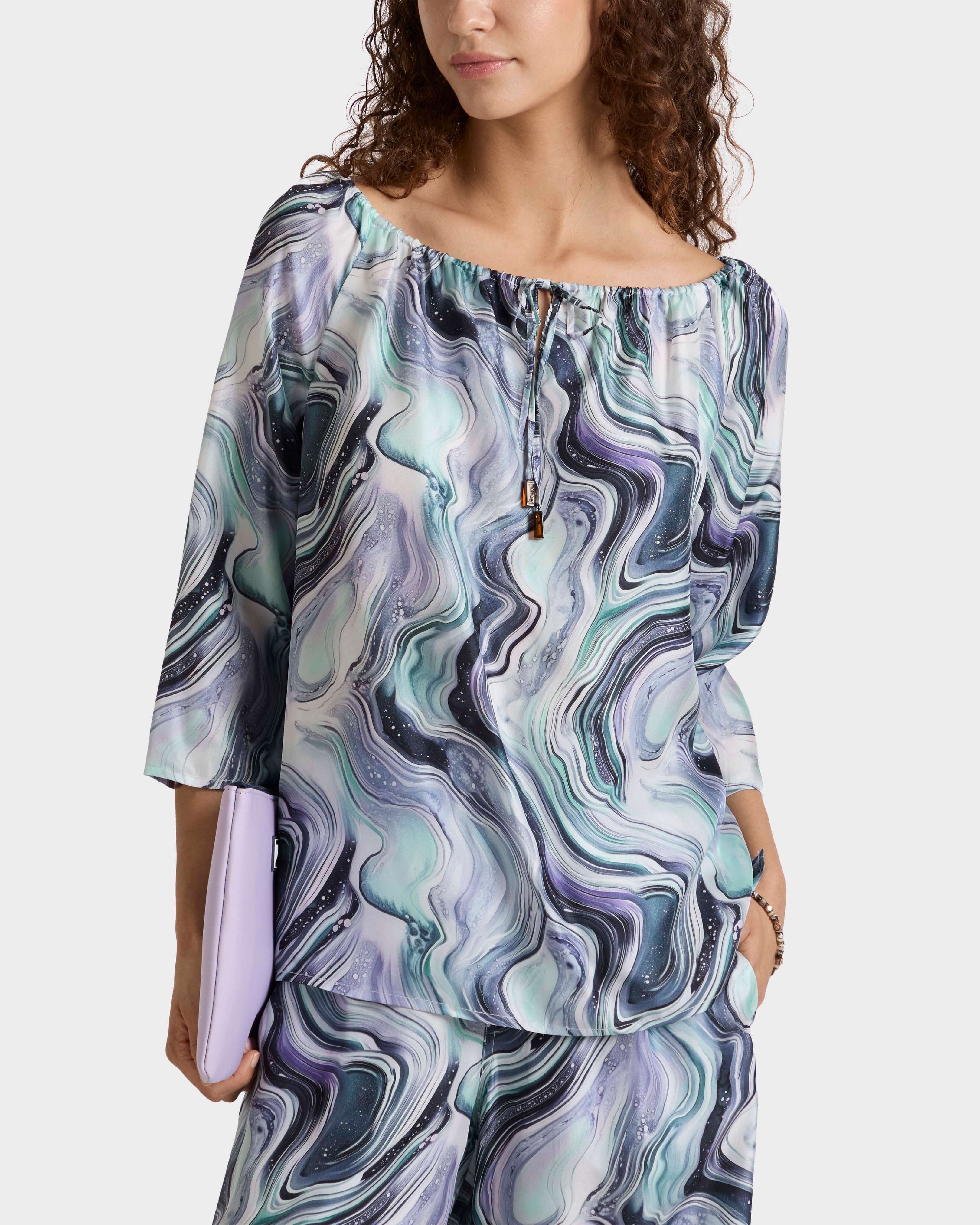 Camisa de seda con estampado Marble para mujer BLANCO frontworn view