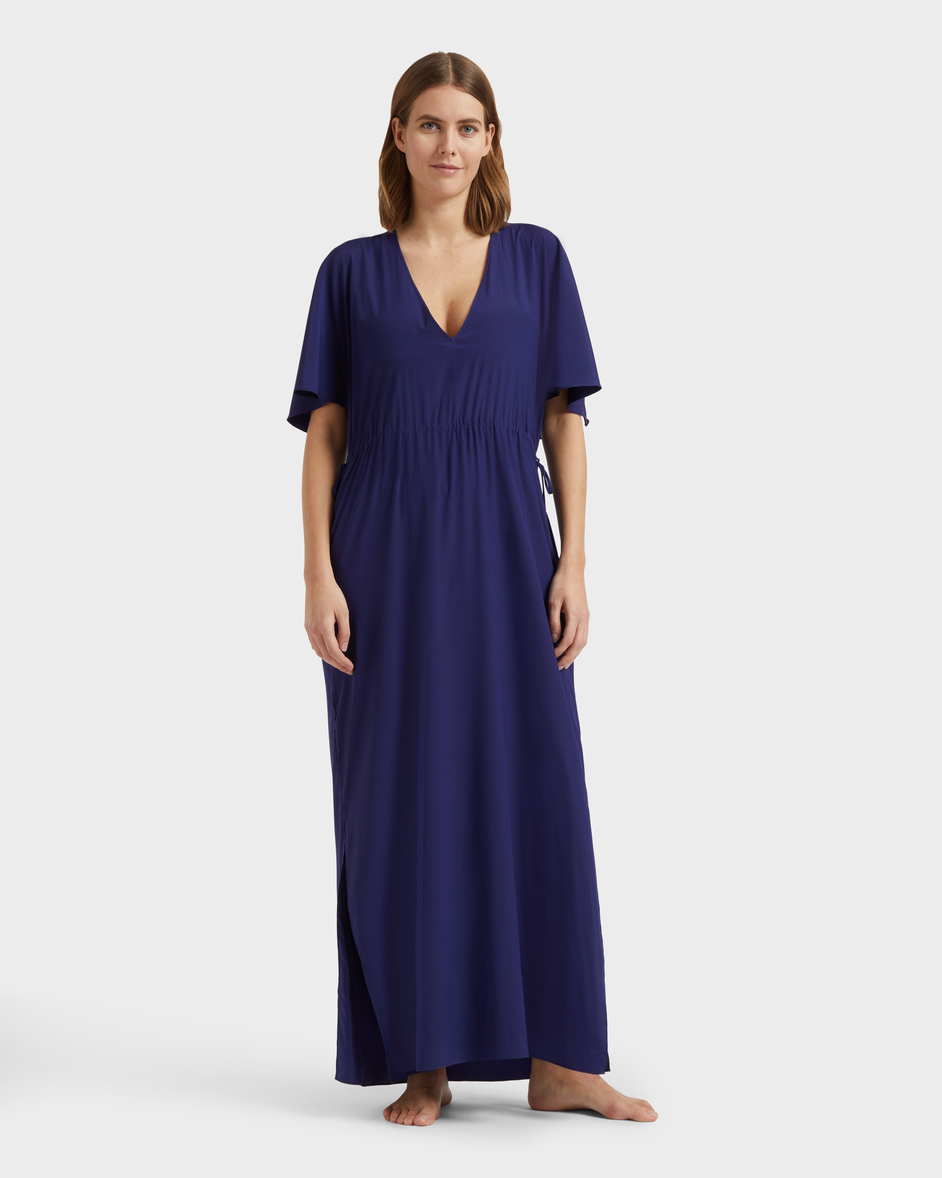 Vestido largo de satén de seda liso para mujer MIDNIGHT frontworn view
