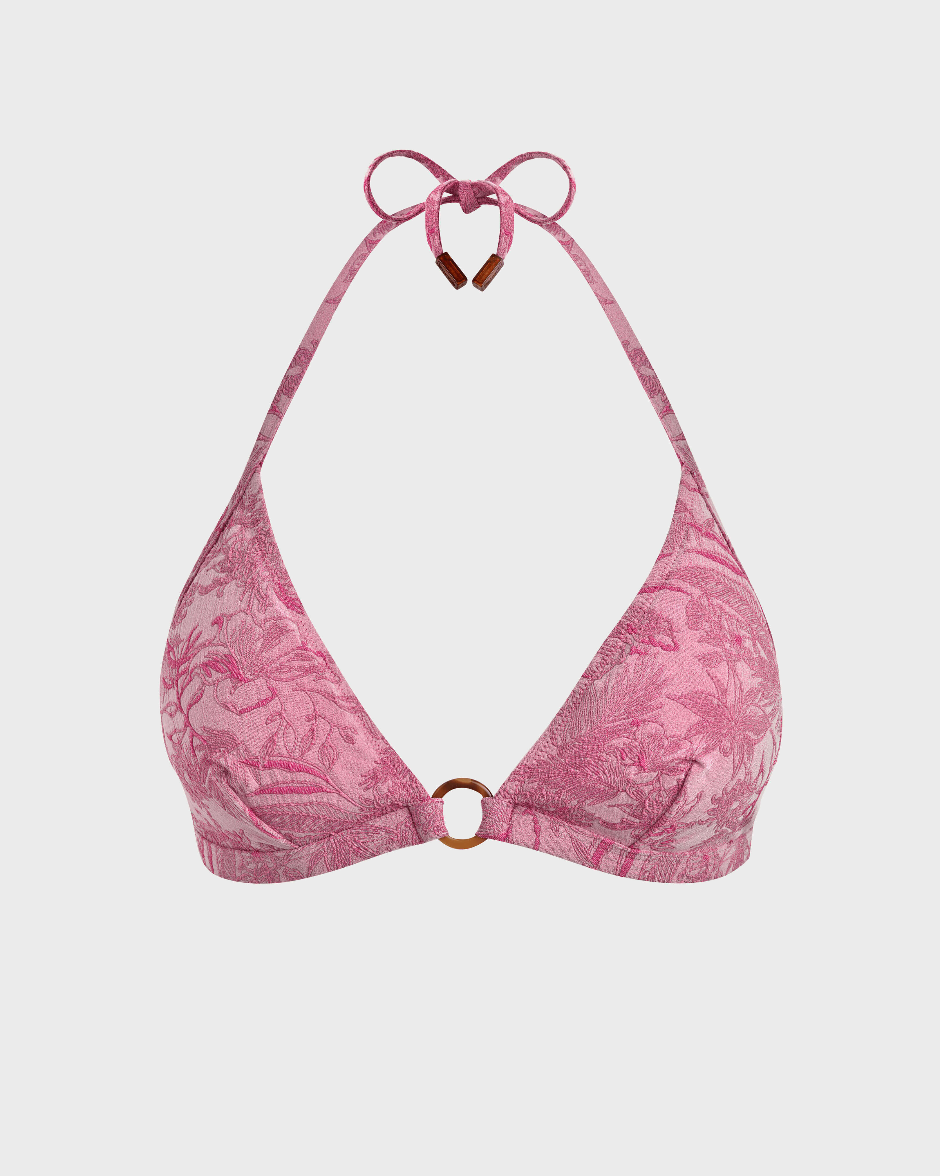 Top de bikini anudado alrededor del cuello con estampado floral de jacquard para mujer MARSHMALLOW front view