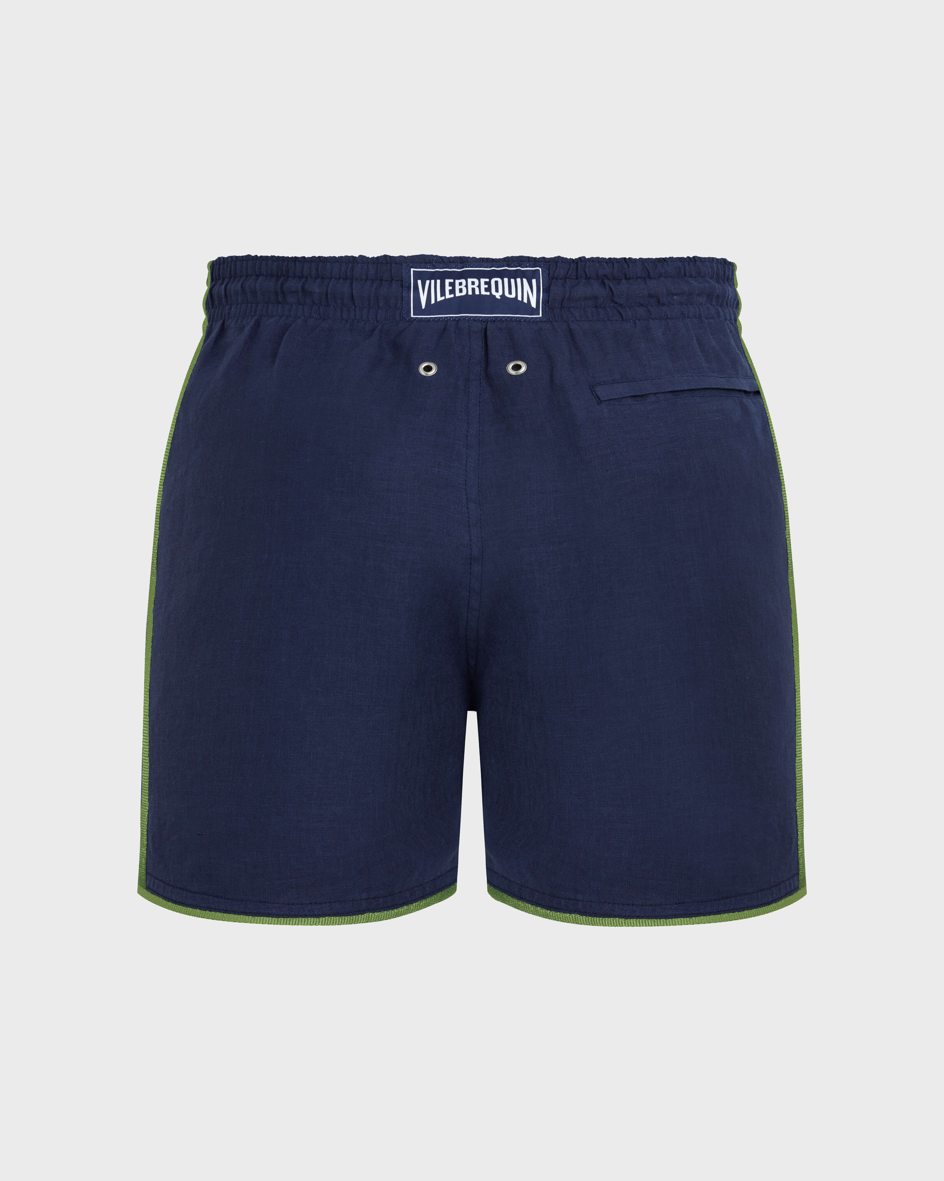 Men Linen Swim Shorts Solid NAVY back view
