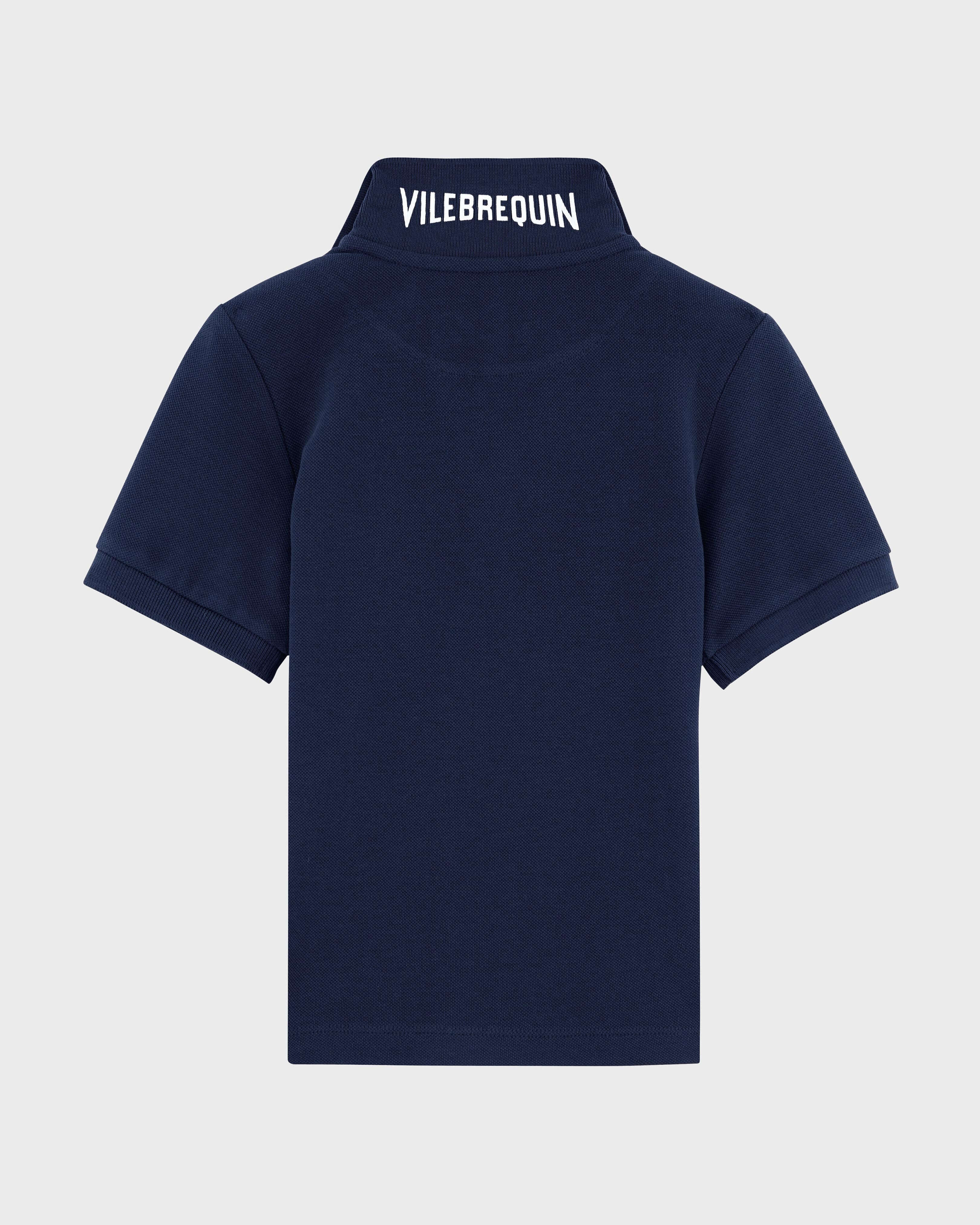 Men Organic Cotton Pique Polo Shirt Solid NAVY back view