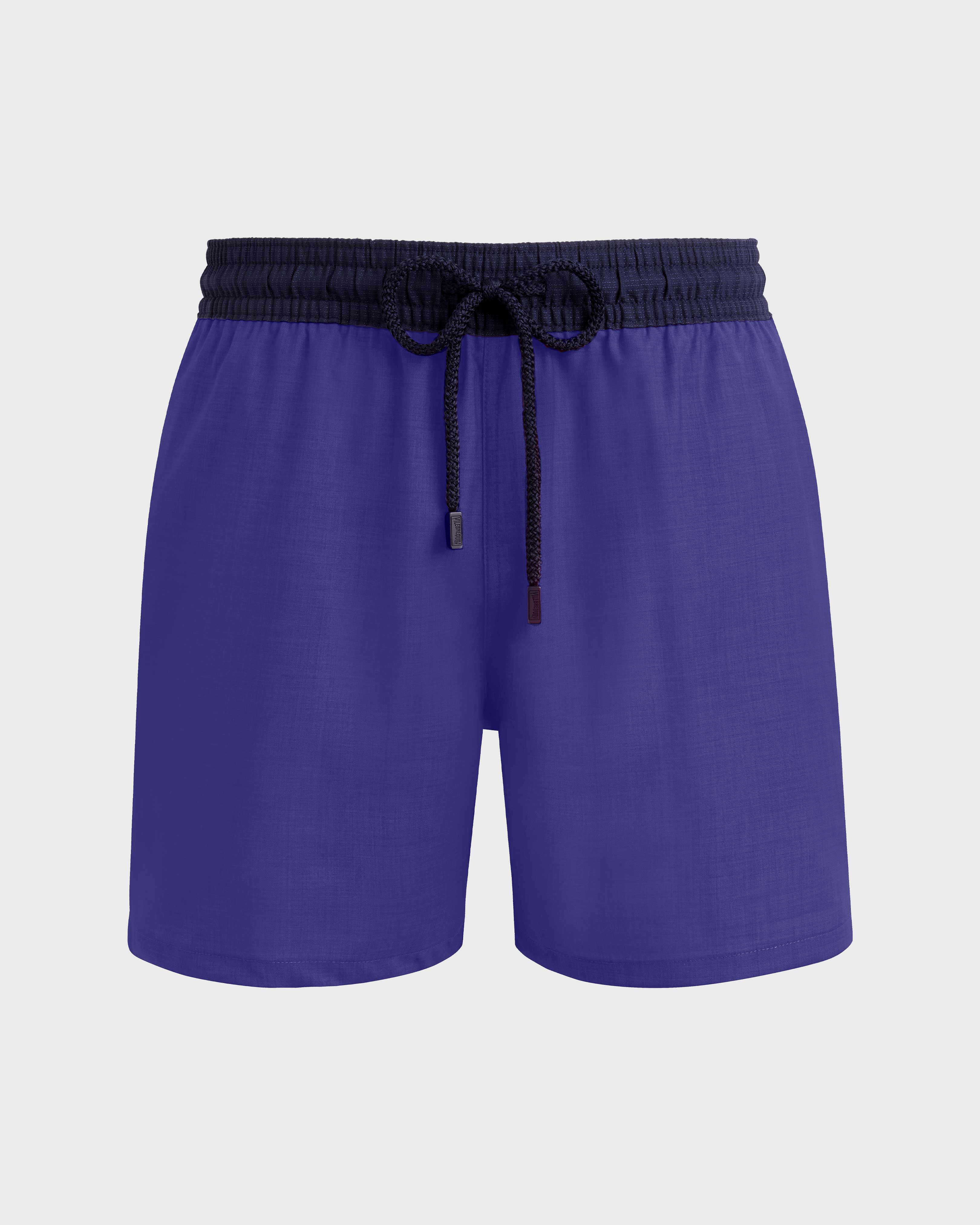 Men Ultrafine Wool Swim Shorts Super 120's PURPLE BLUE front view