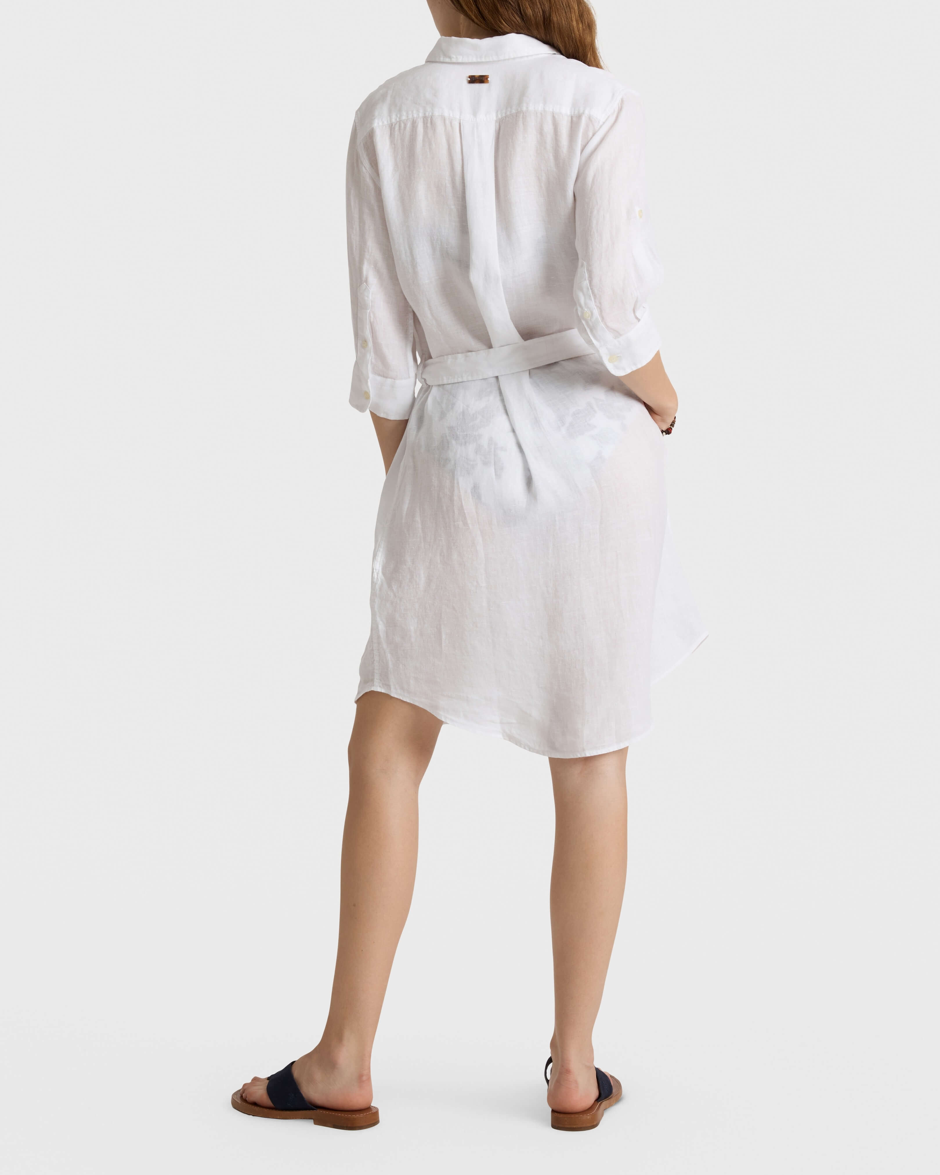Robe chemise en lin femme unie BLANC backworn view