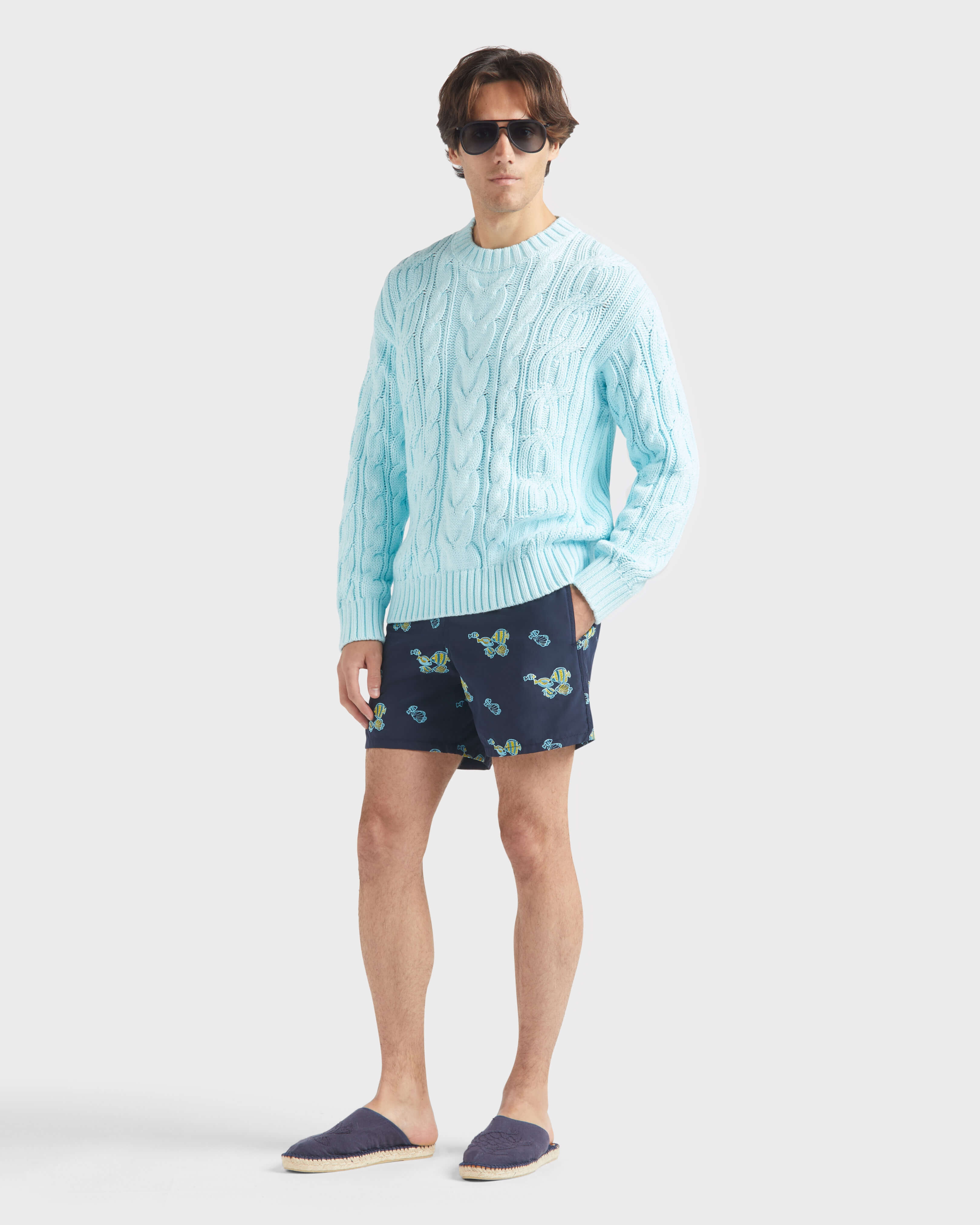Men Swim trunks Embroidered Fishy Vibes NAVY supp1 view