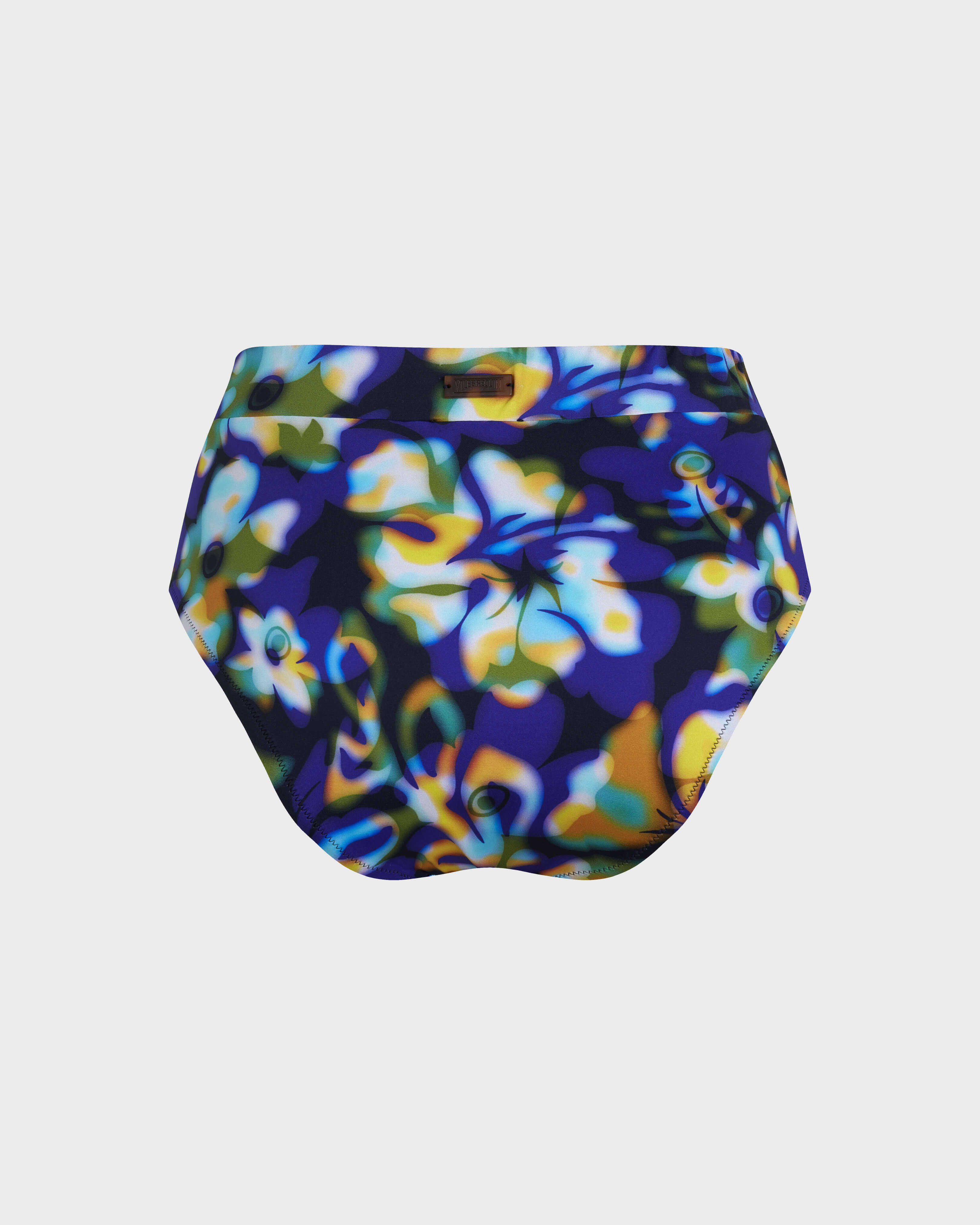 Bas de maillot de bain taille haute femme Frangipanier Trouble BLEU MARINE back view