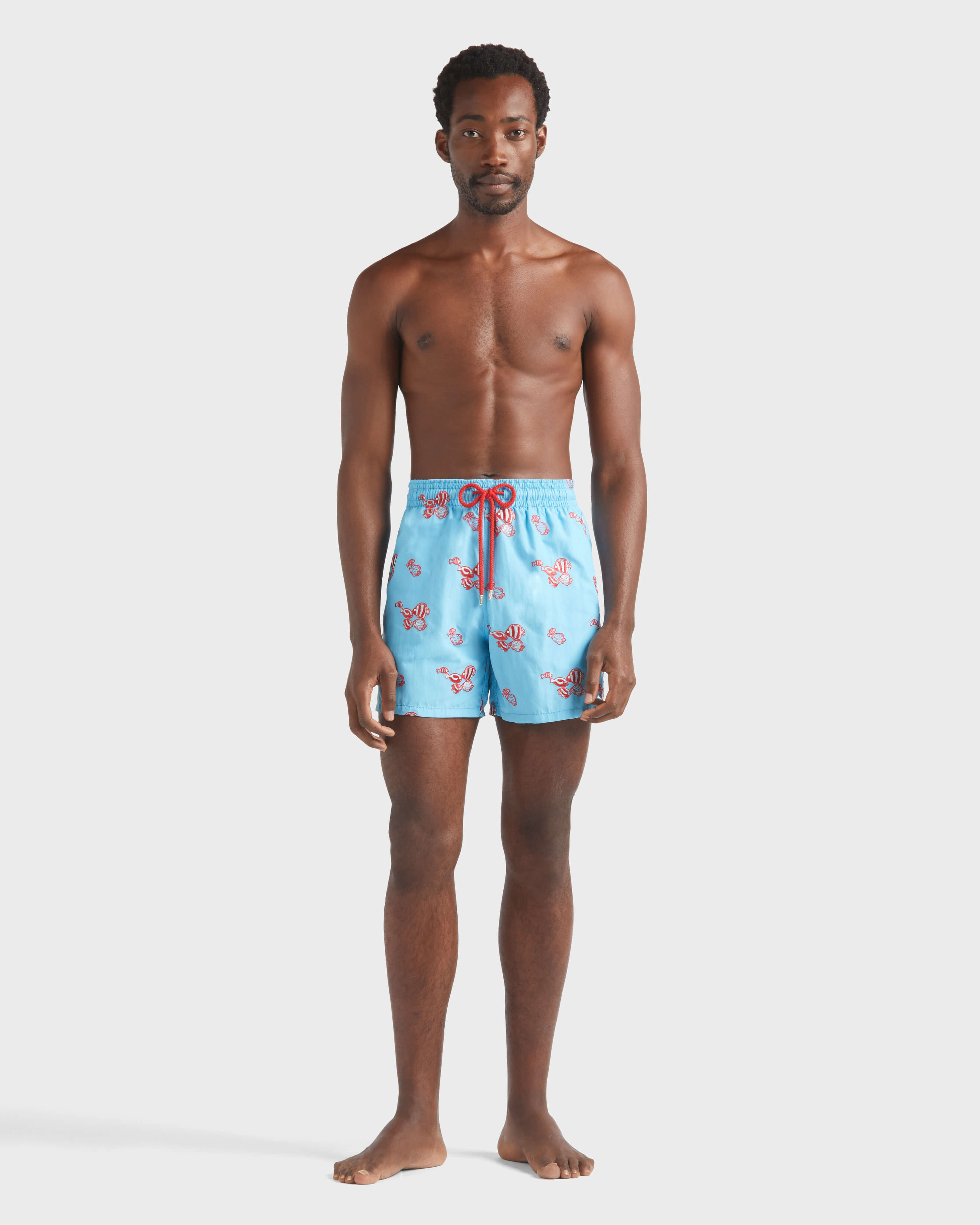 Men Swim trunks Embroidered Fishy Vibes BLUE TOPAZ frontworn view