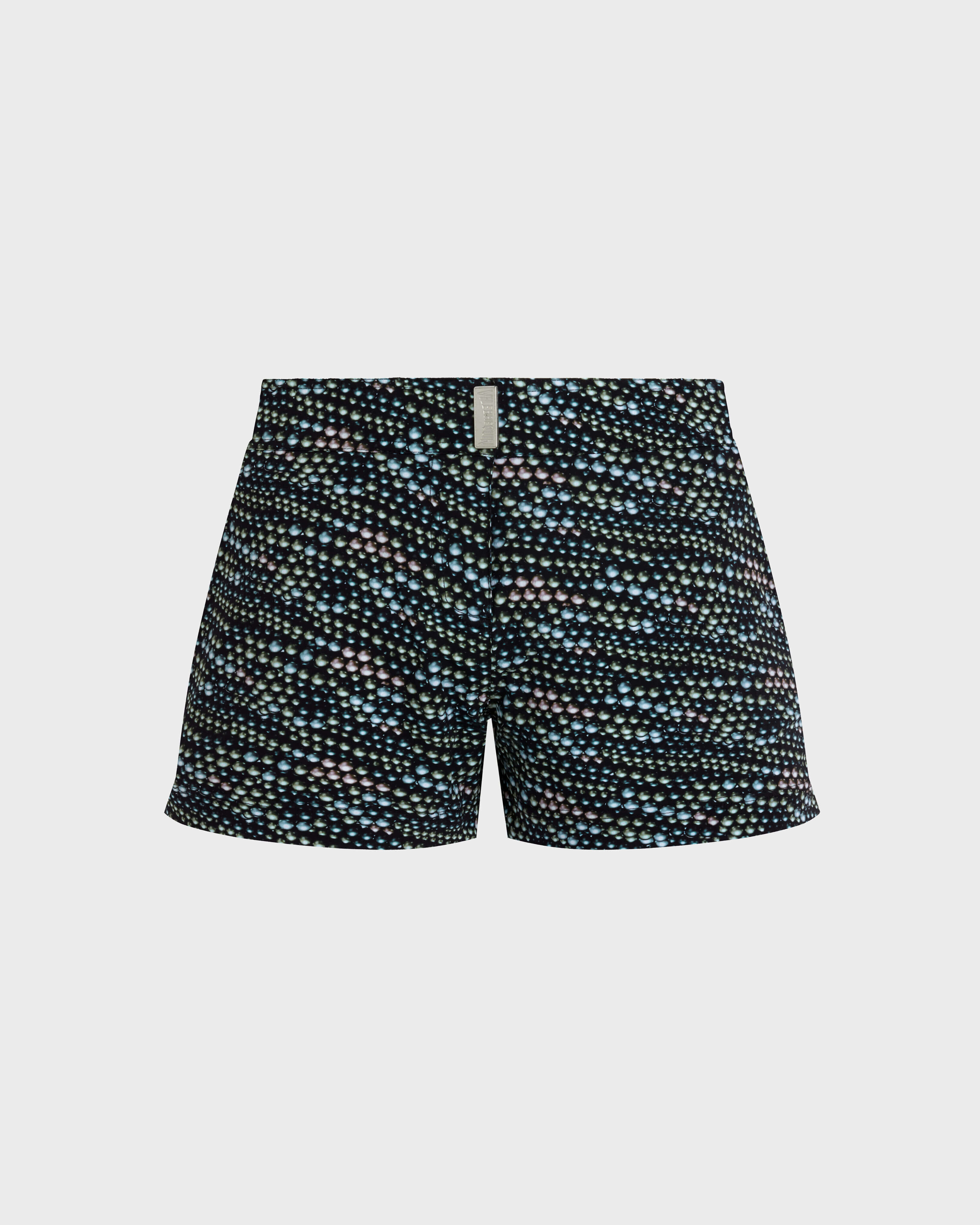 Women Stretch Flat Belt Swim Shorts Pearl BLACK front view