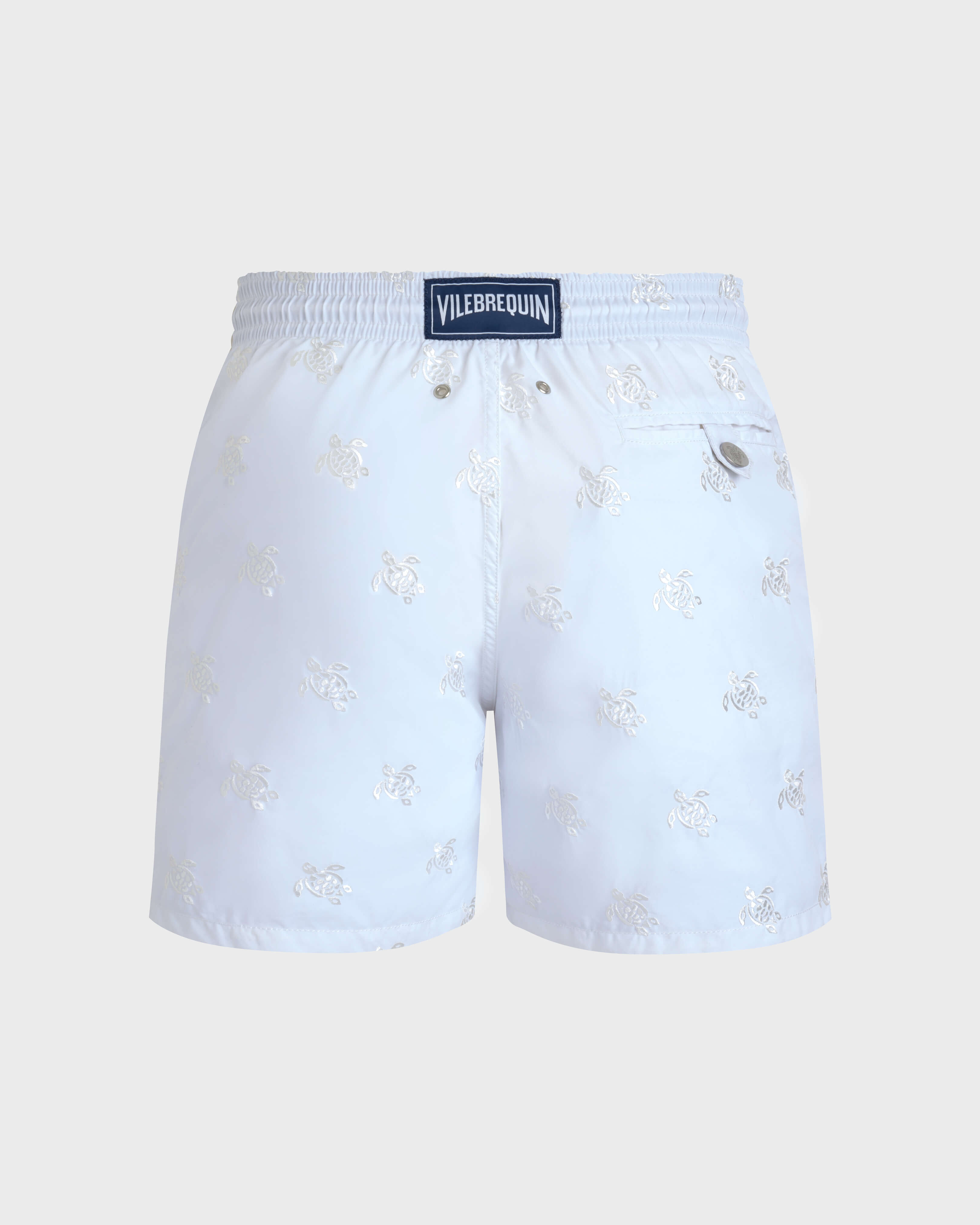 Men Swim Shorts Embroidered Micro Ronde des Tortues Diagonale - Limited Edition WHITE back view