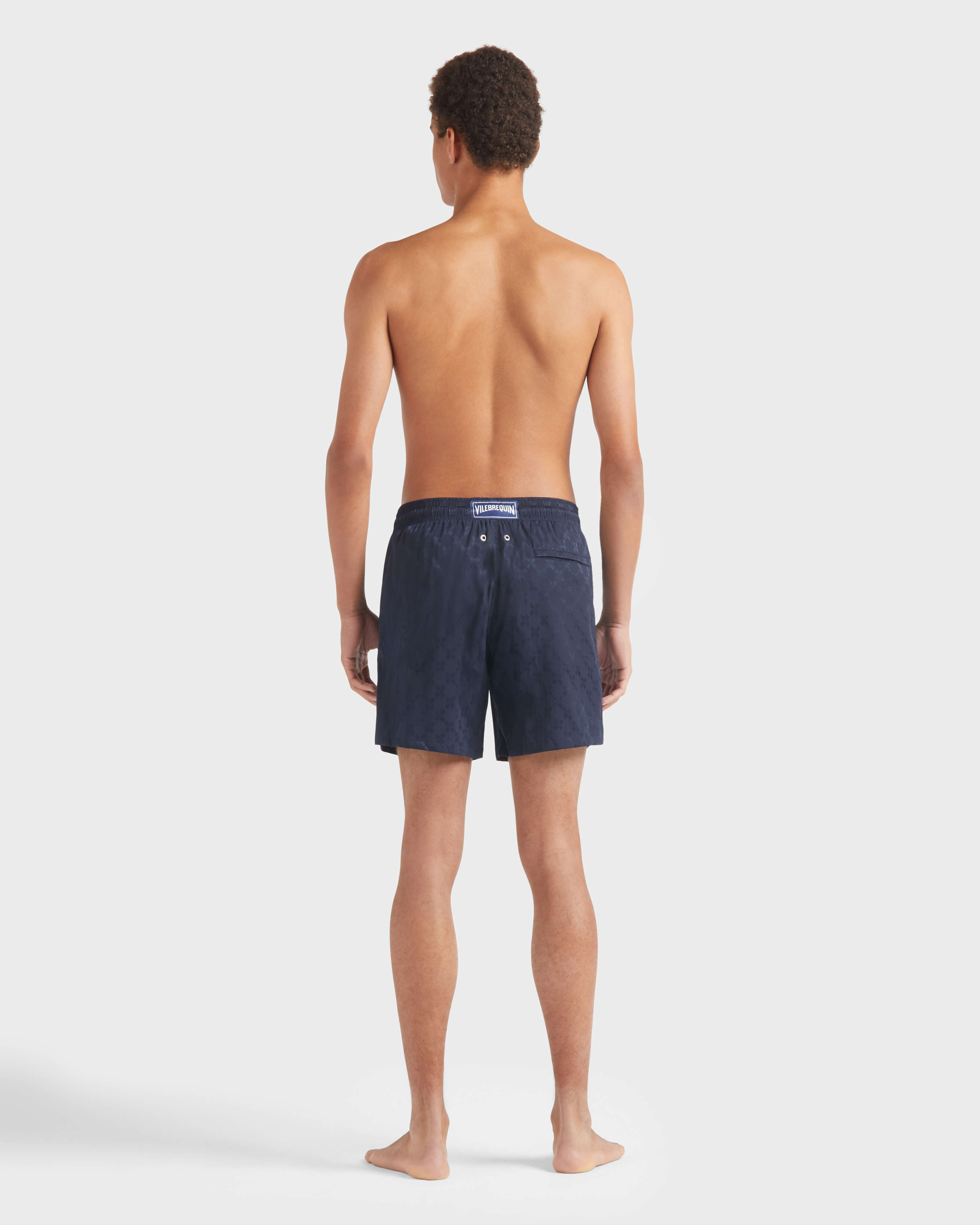 Men Swim Trunks Turtles Monogram NAVY backworn view