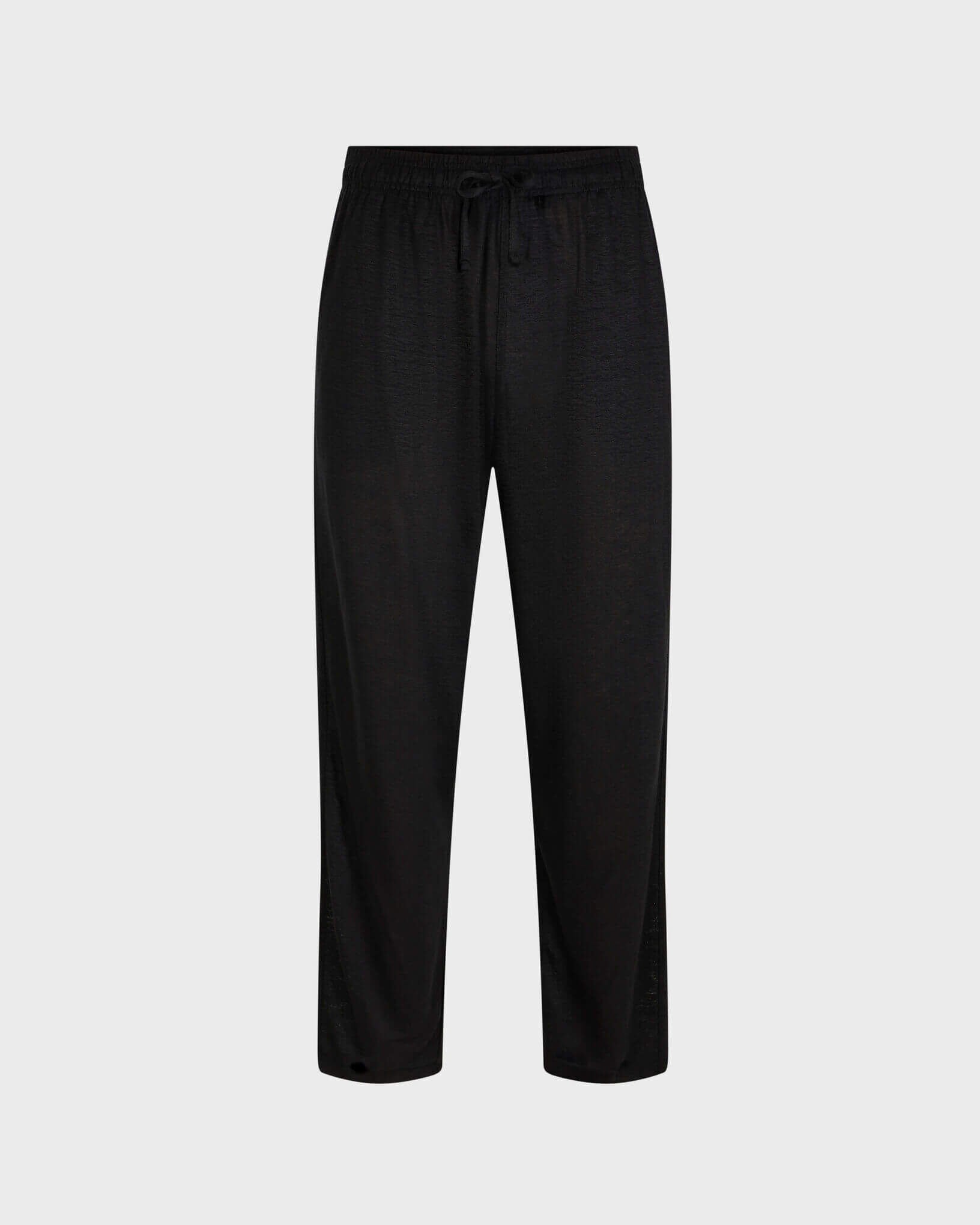 Linen Jersey Pants Solid BLACK front view