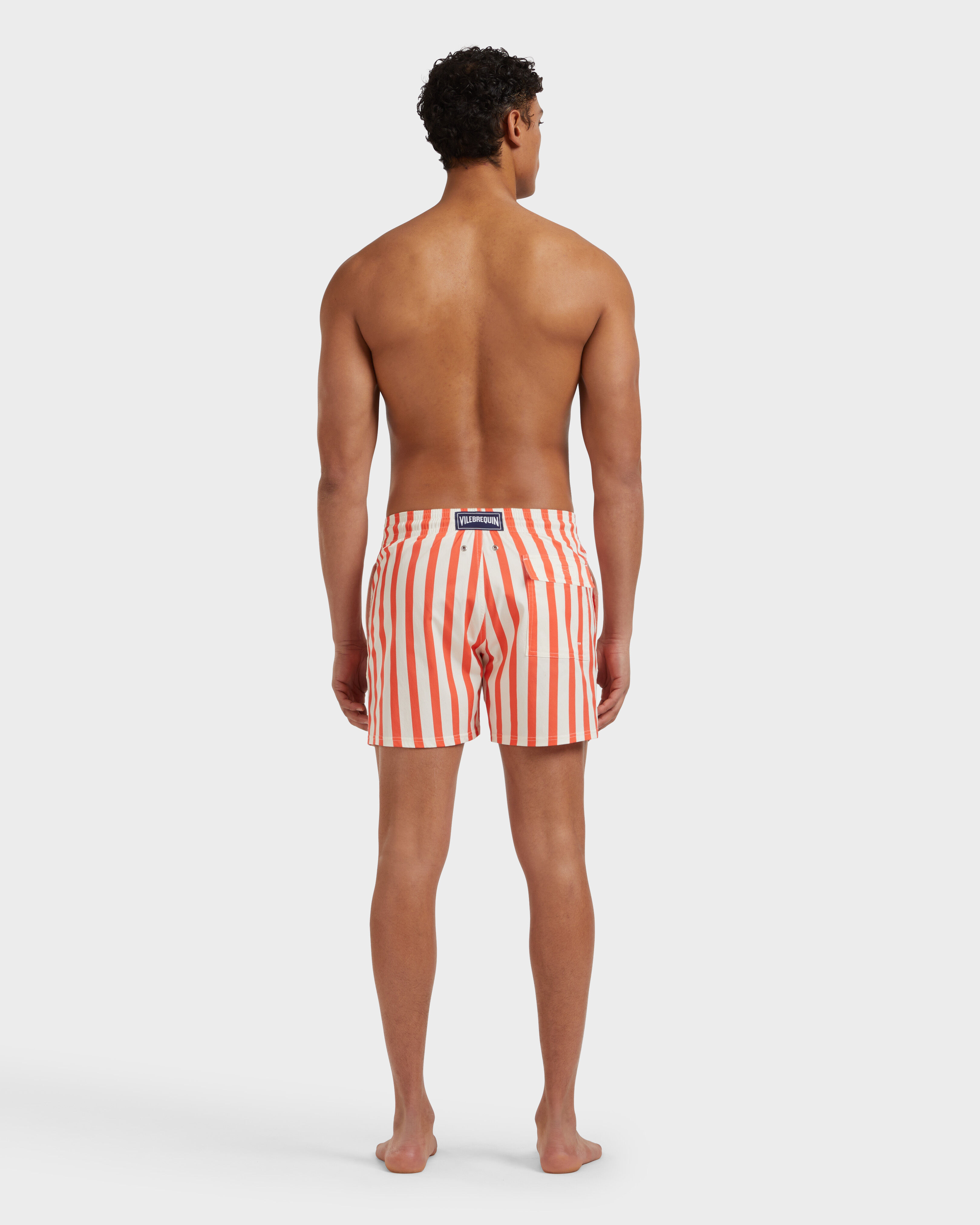 Men Stretch Short Swim Shorts Stripes - Vilebrequin x St Regis 066 backworn view