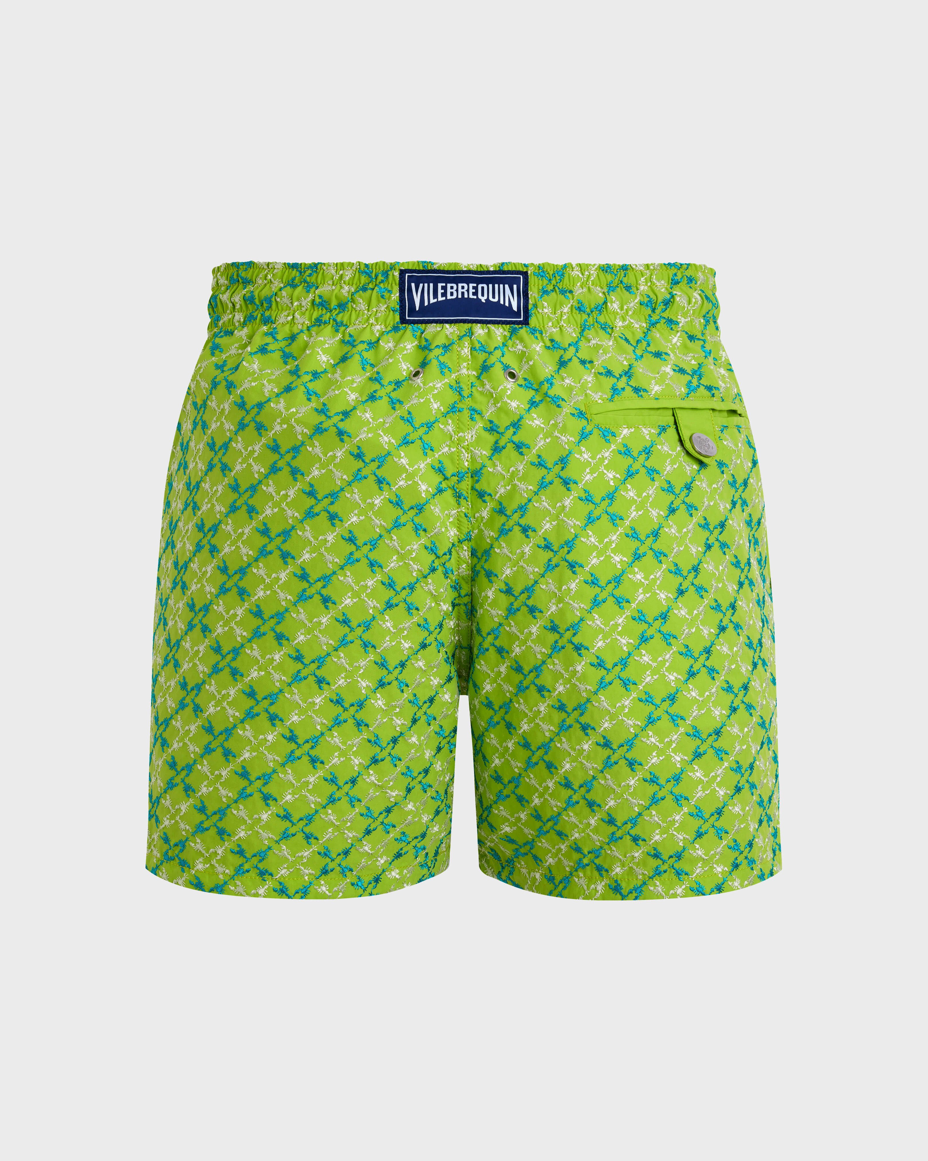 Men Swim Trunks Embroidered Homard Pixel - Limited Edition LIME back view