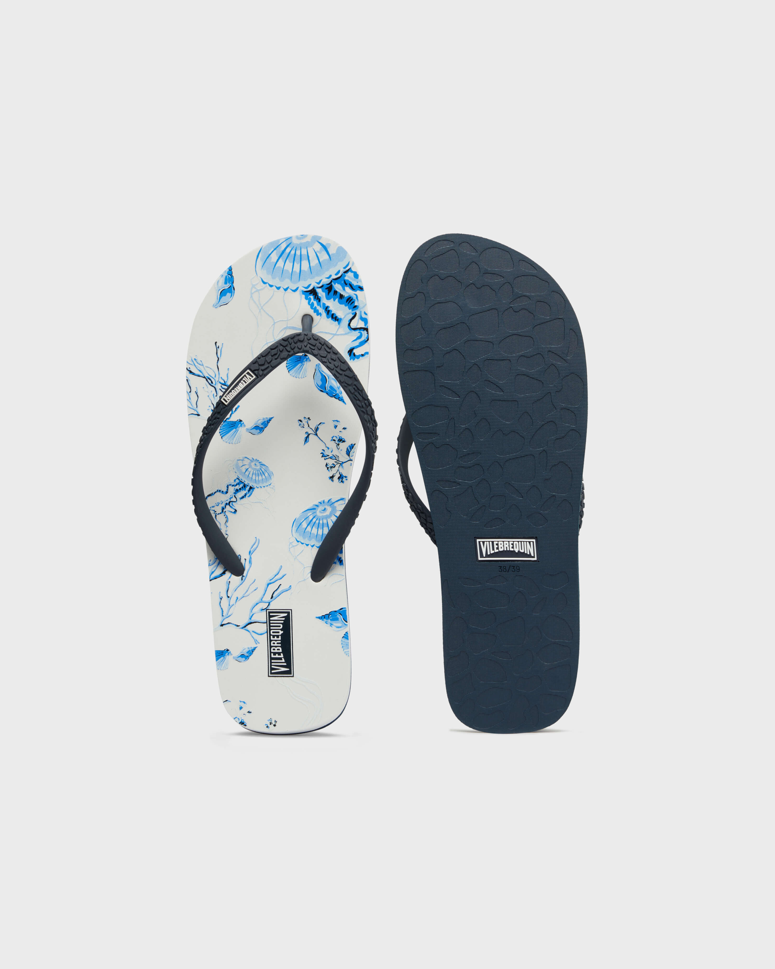 Women Flip Flops Medusa and Shells WHITE front view
