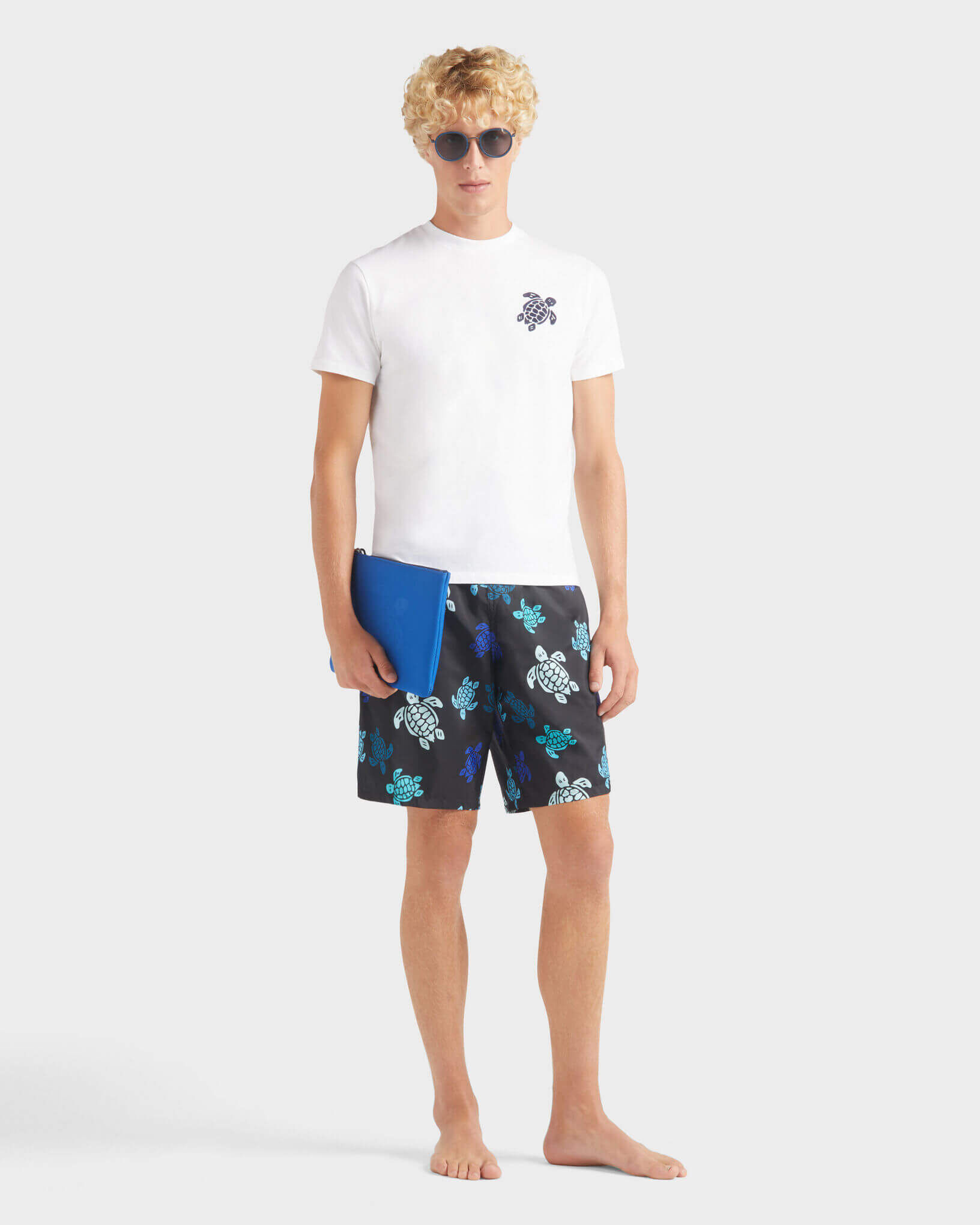 Men Organic Cotton T-shirt Big Turtle Embroidery WHITE supp1 view