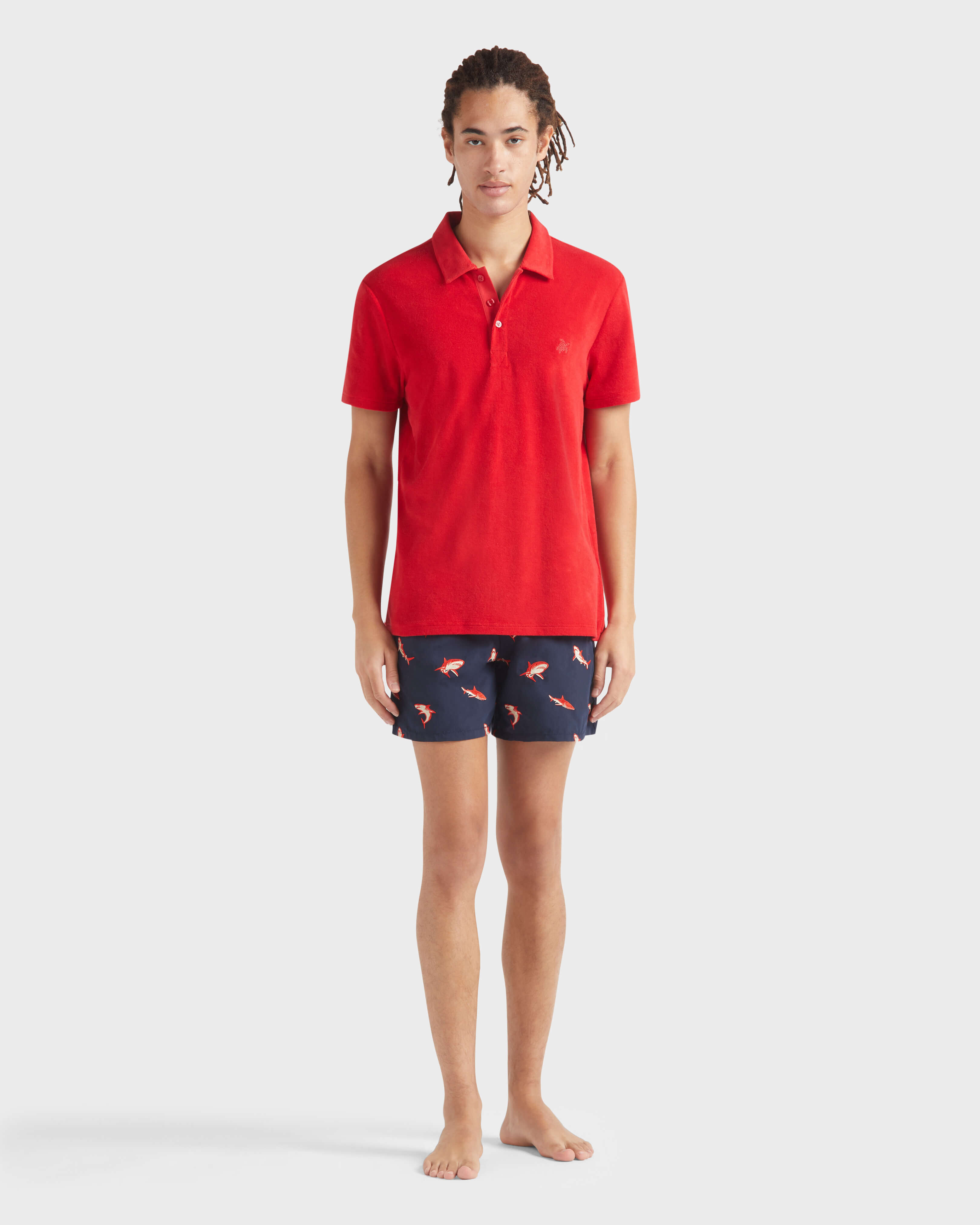 Men Terry Polo Shirt Solid LIPSTICK frontworn view