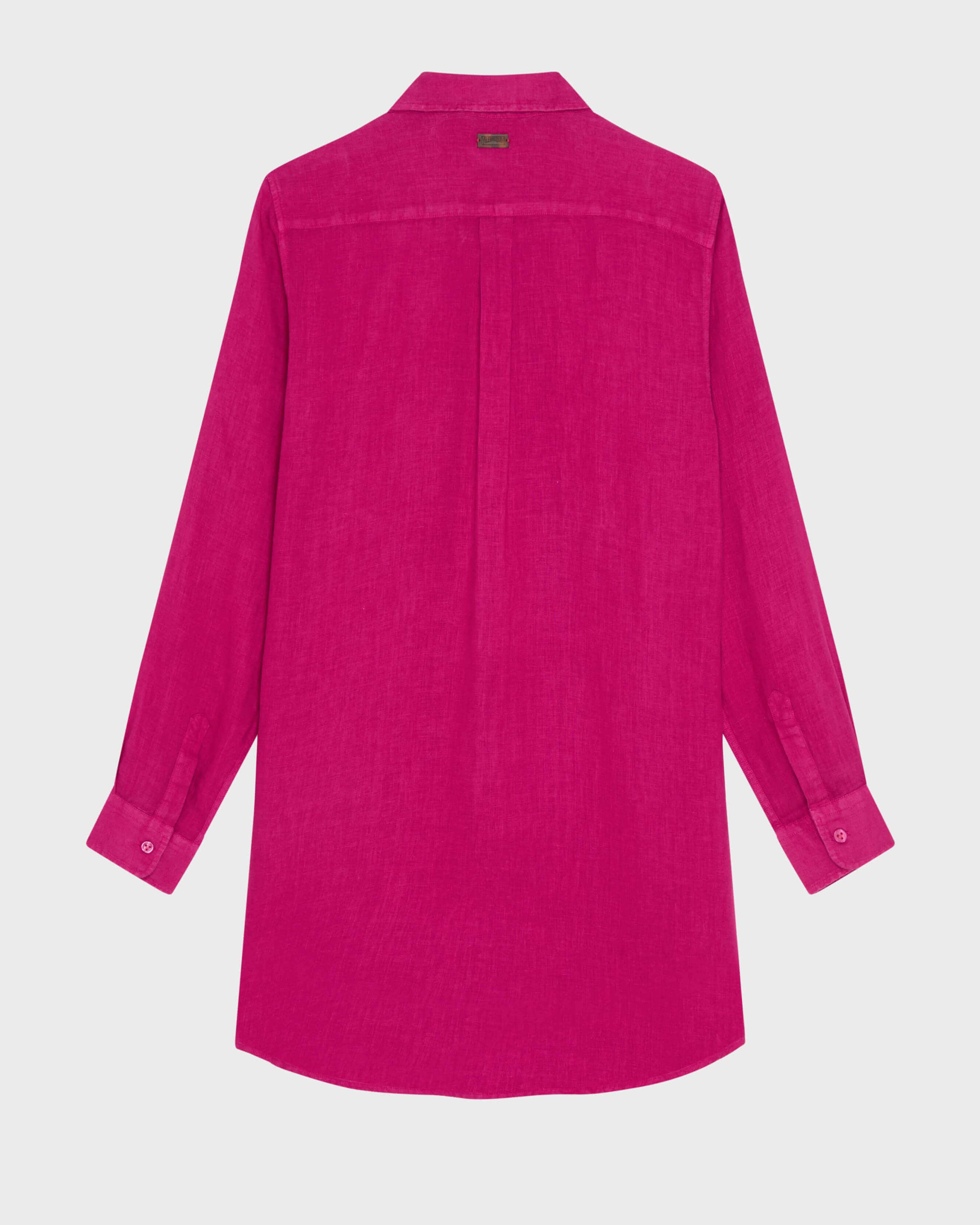 Women Linen Shirt Dress Solid CRIMSON PURPLE back view