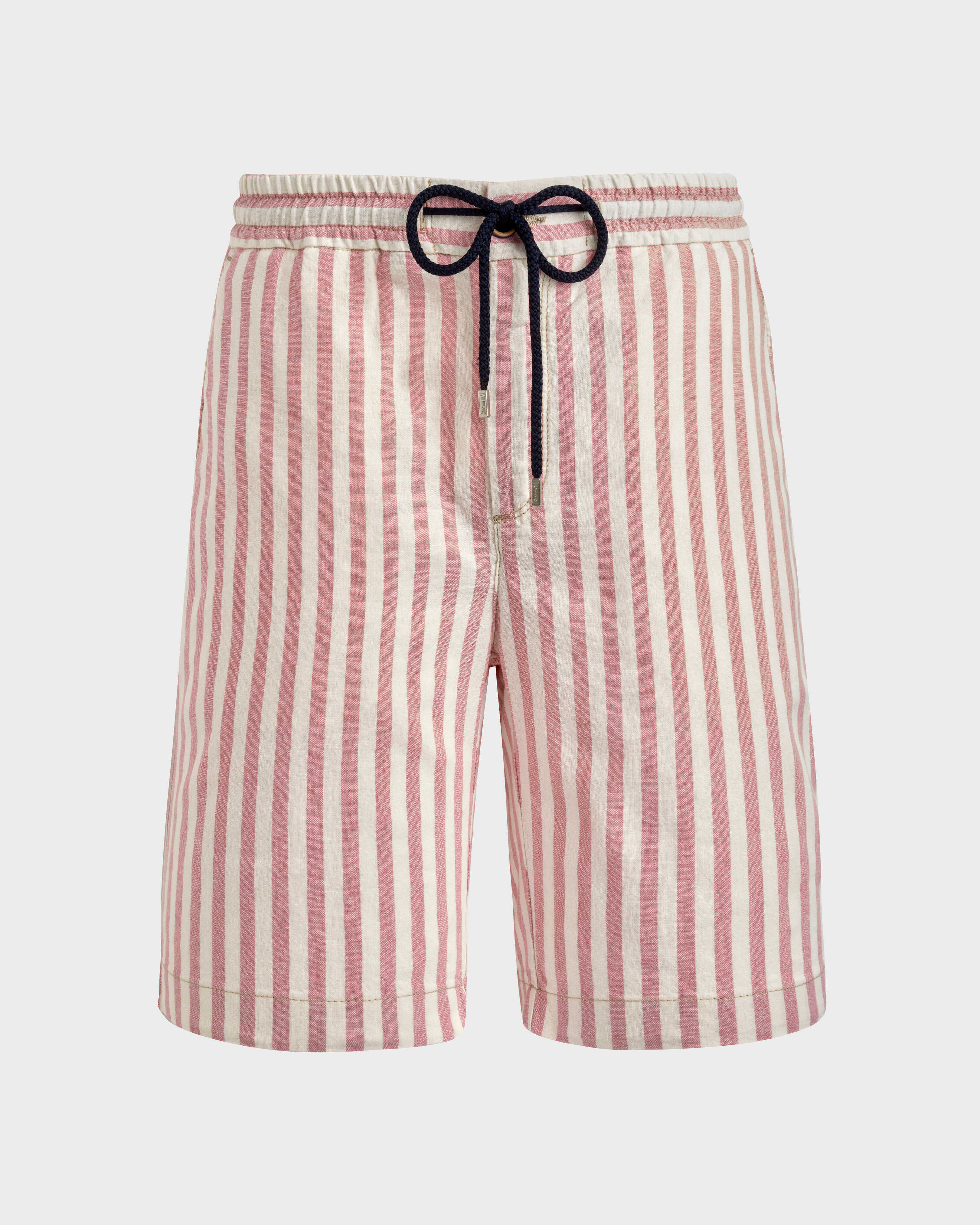 Gestreifte Bermudashorts aus Baumwolle und Leinen für Herren PASTEL PINK front view