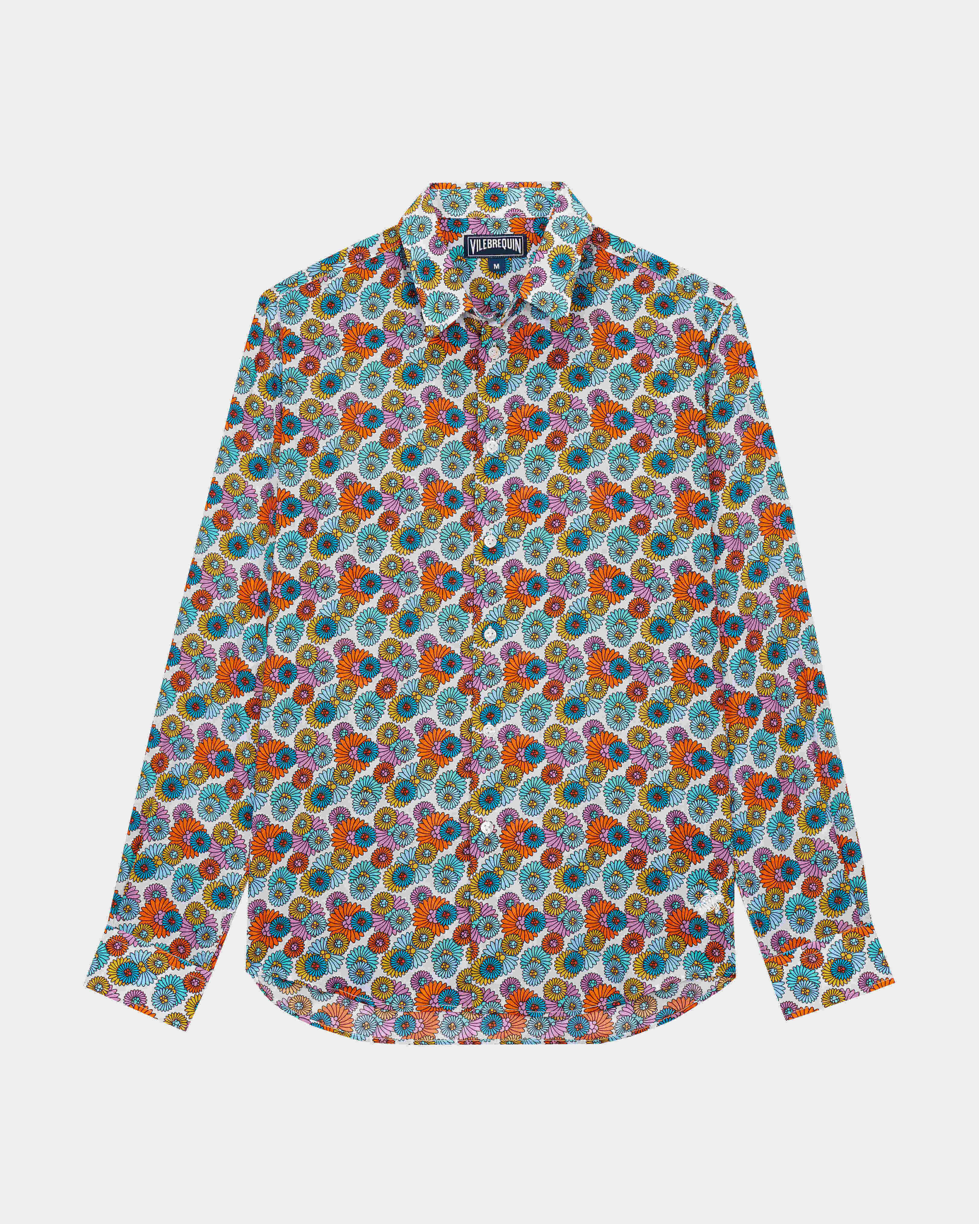 Cotton Voile Summer Shirt Marguerites BIANCO front view