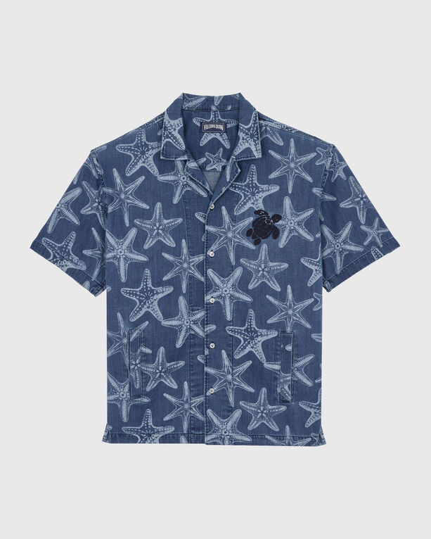 Vilebrequin - Men Denim Shirt Printed Starfish Light - Shirt - Graniers - Blue - Size L