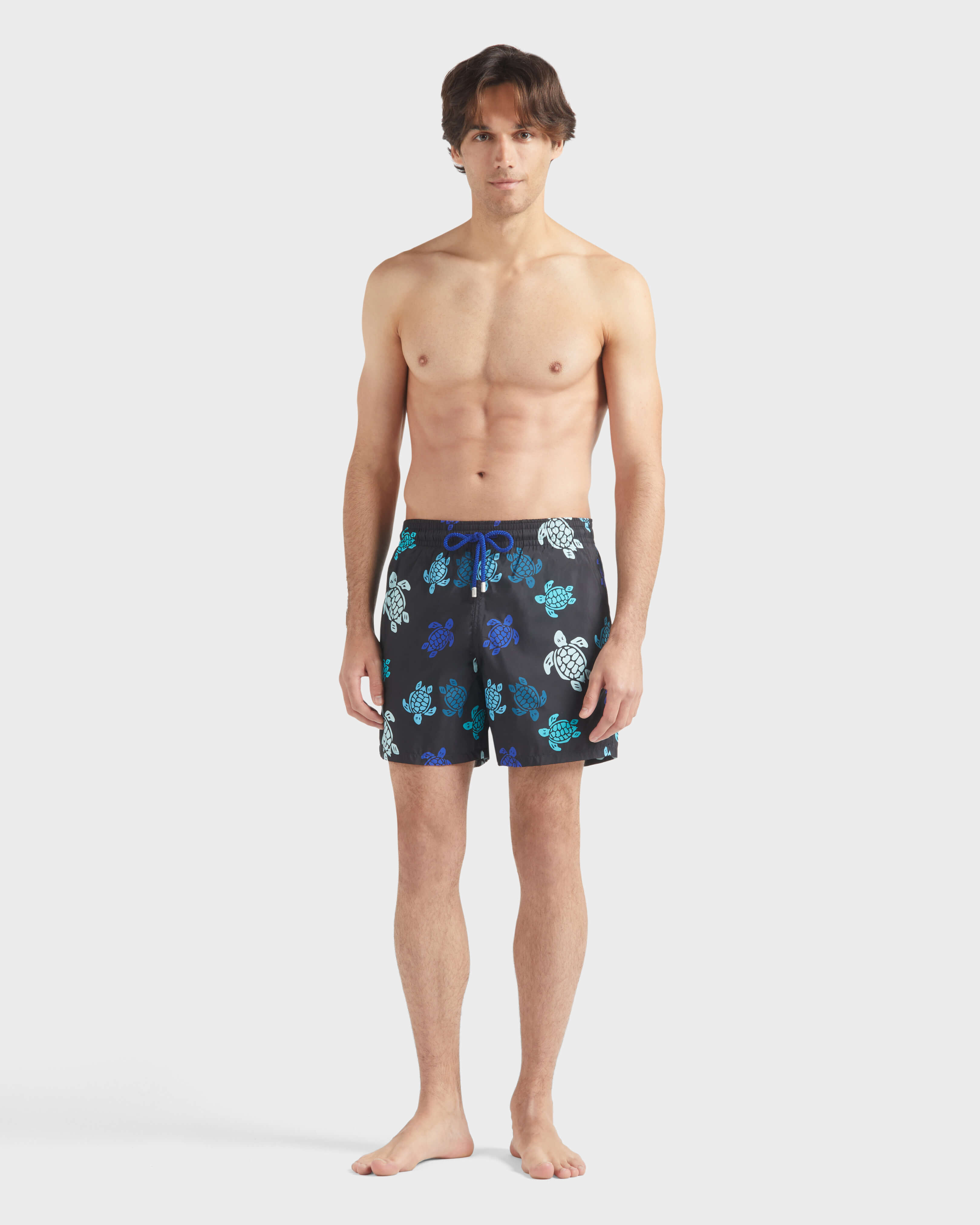 Men Ultra-light and packable Swim Shorts Tortues Multicolores BLACK frontworn view