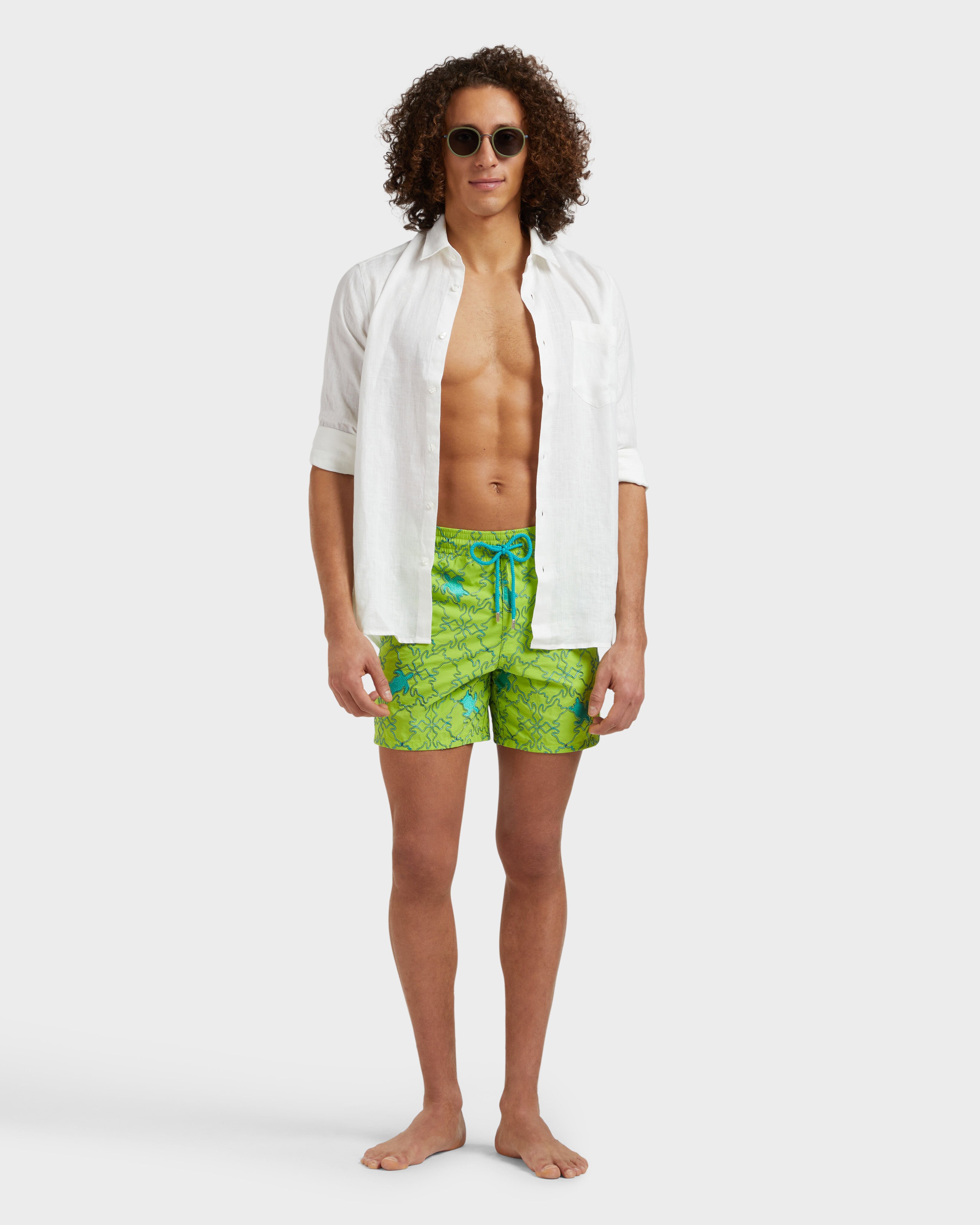 Men Swim Shorts Embroidered Turtles Net - Limited Edition LIME supp1 view