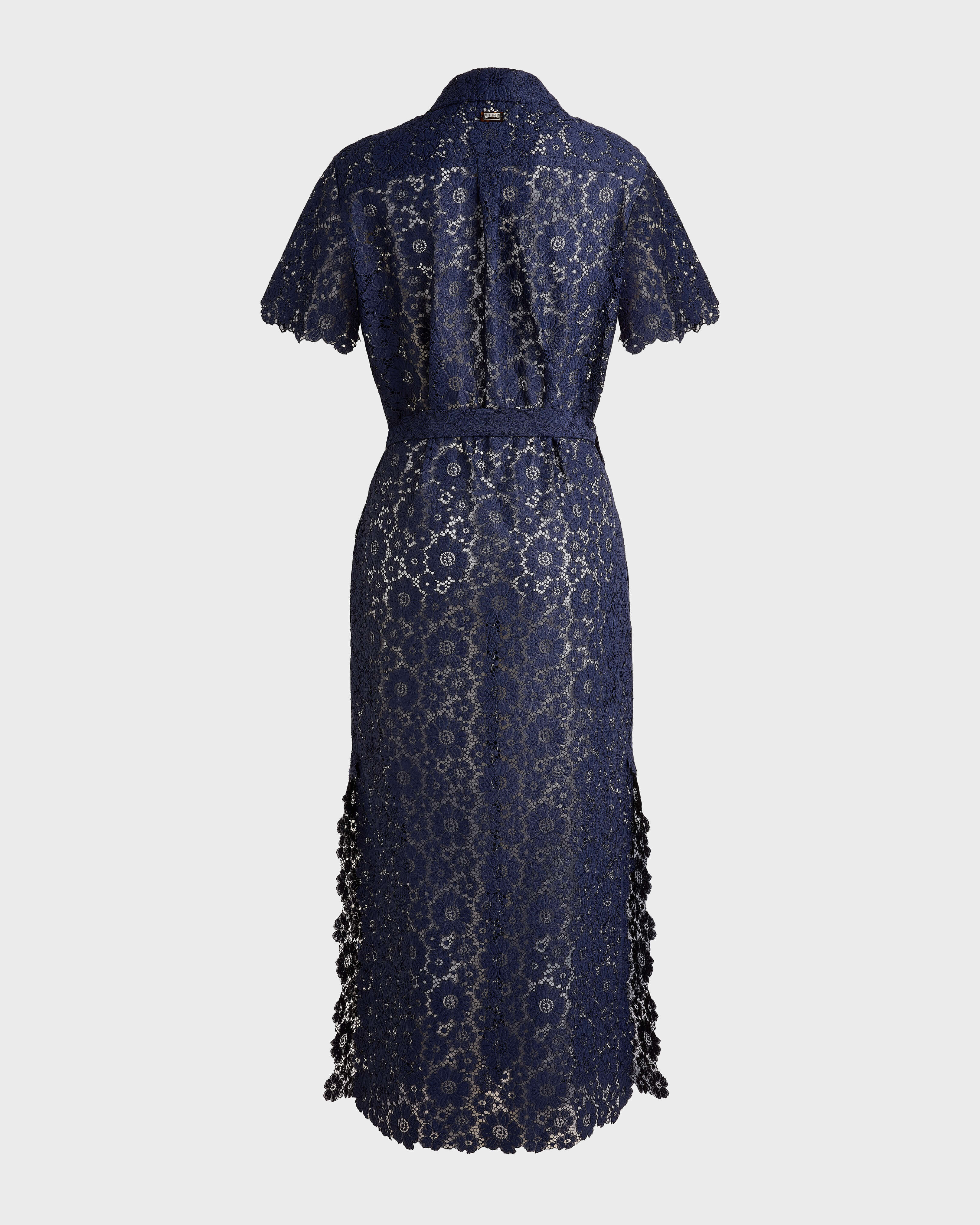 Vestido camisero de largo medio en guipur floral mujer - Collection Limited AZUL MARINO back view