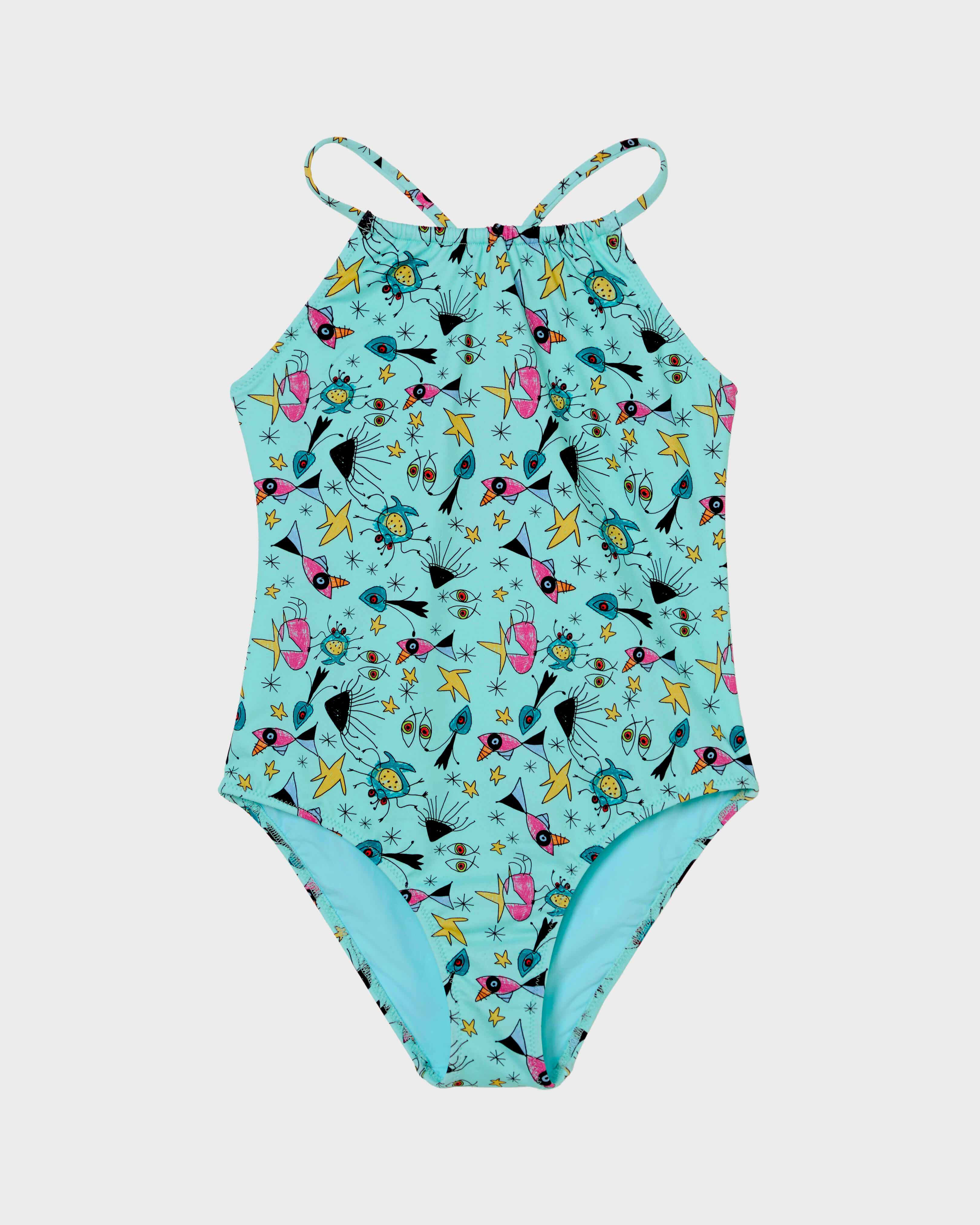 Bañador de una sola pieza con estampado Aquatic Carnival para niña OXYGENE front view
