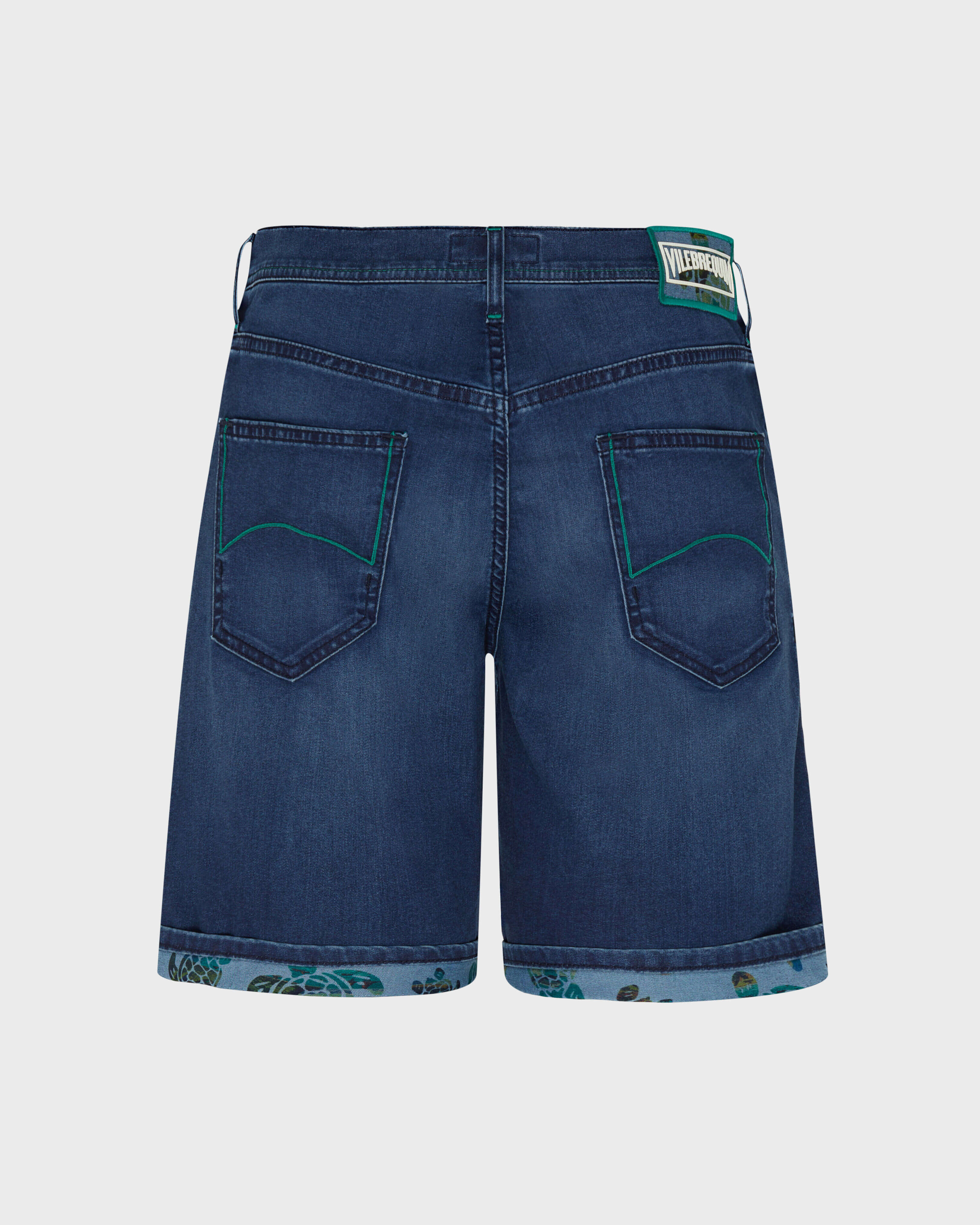 Men Denim Bermuda Shorts Tahiti Turtles MED DENIM W2 back view