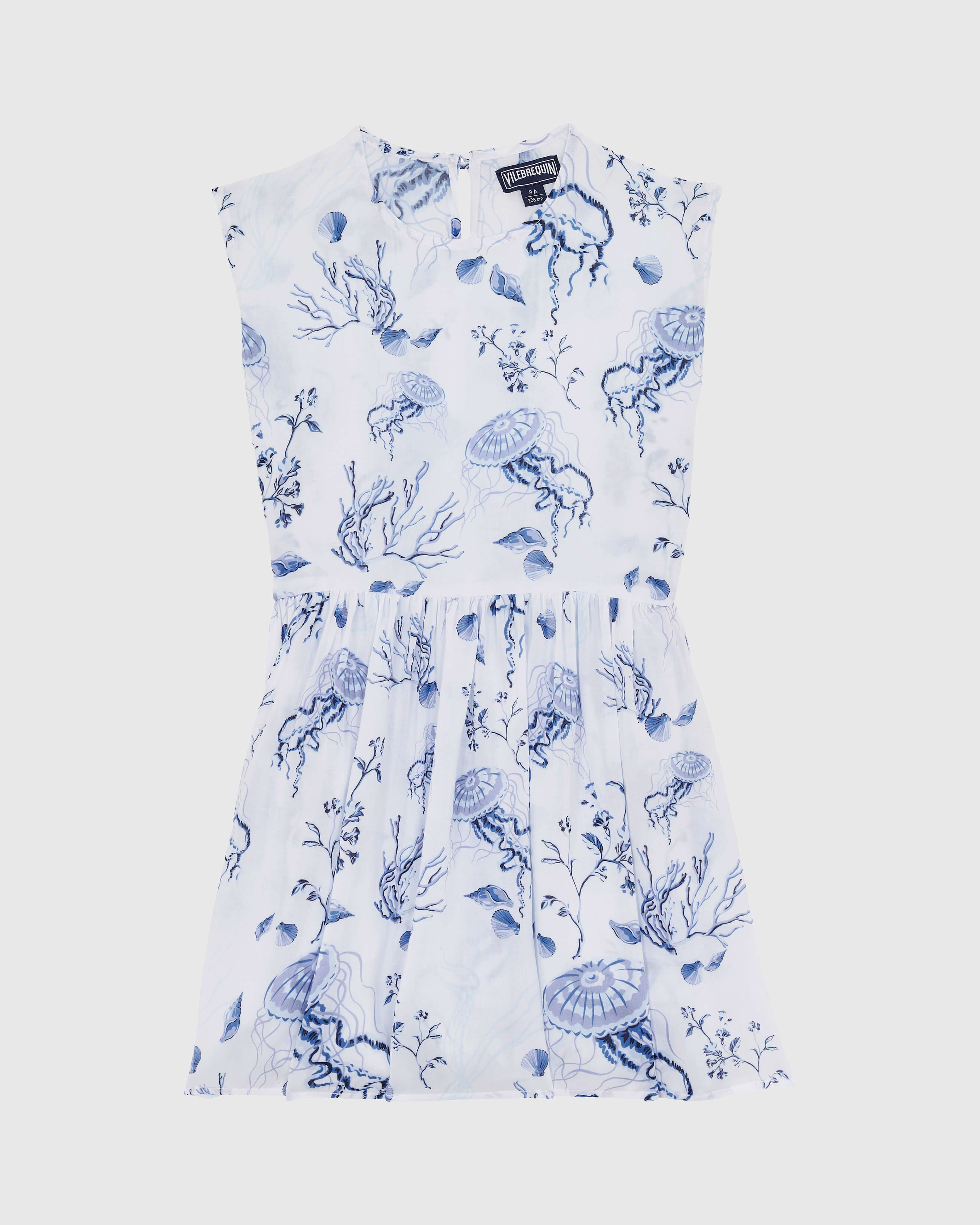 Girls Viscose Dress Medusa and Shells WHITE front view