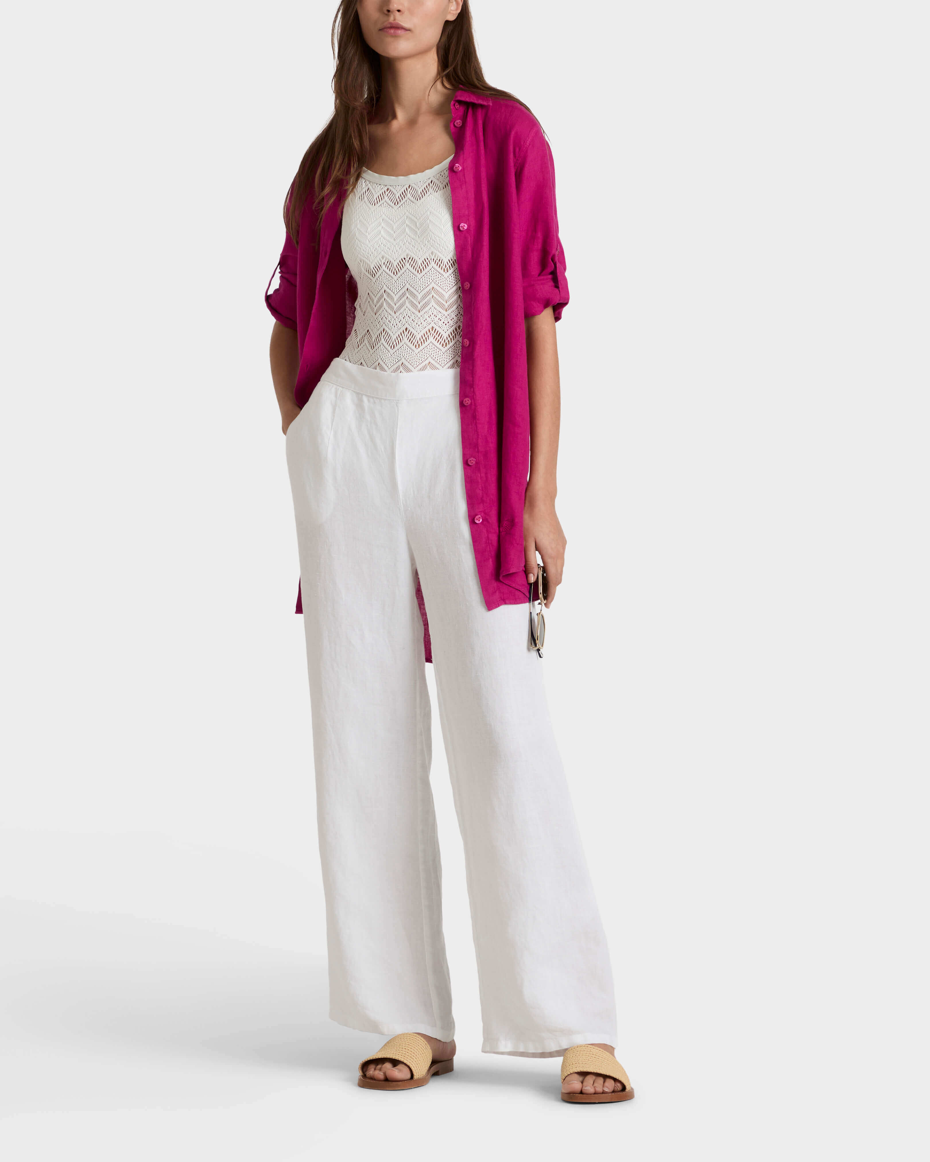 Chemisier donna in lino tinta unita PORPORA frontworn view