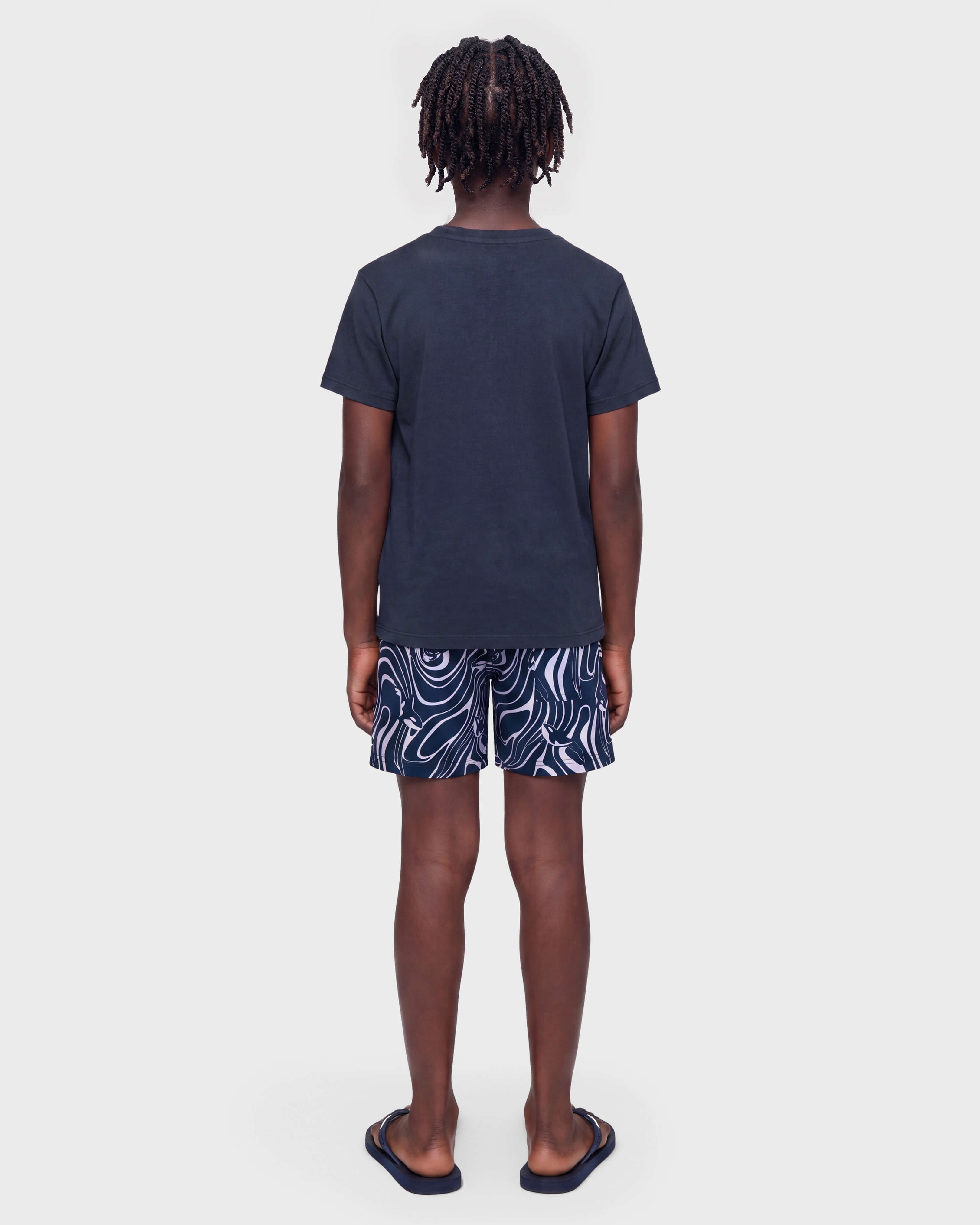 Boys Stretch Swim Shorts Orcas NAVY backworn view