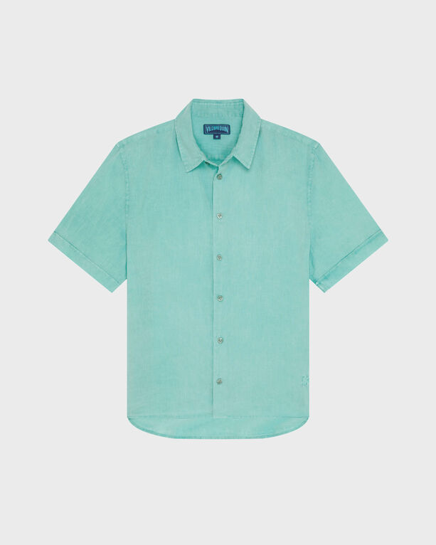Vilebrequin - Men Mineral Dye Linen Bowling Shirt - Shirt - Courbis - Green - Size S