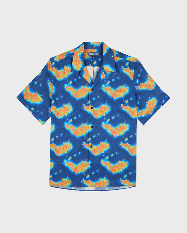 Vilebrequin - Bathymétrie Des Oceans St Barth Bowlinghemd Aus Leinen Für Herren - Hemd - Charli - Blau - Größe XXXL