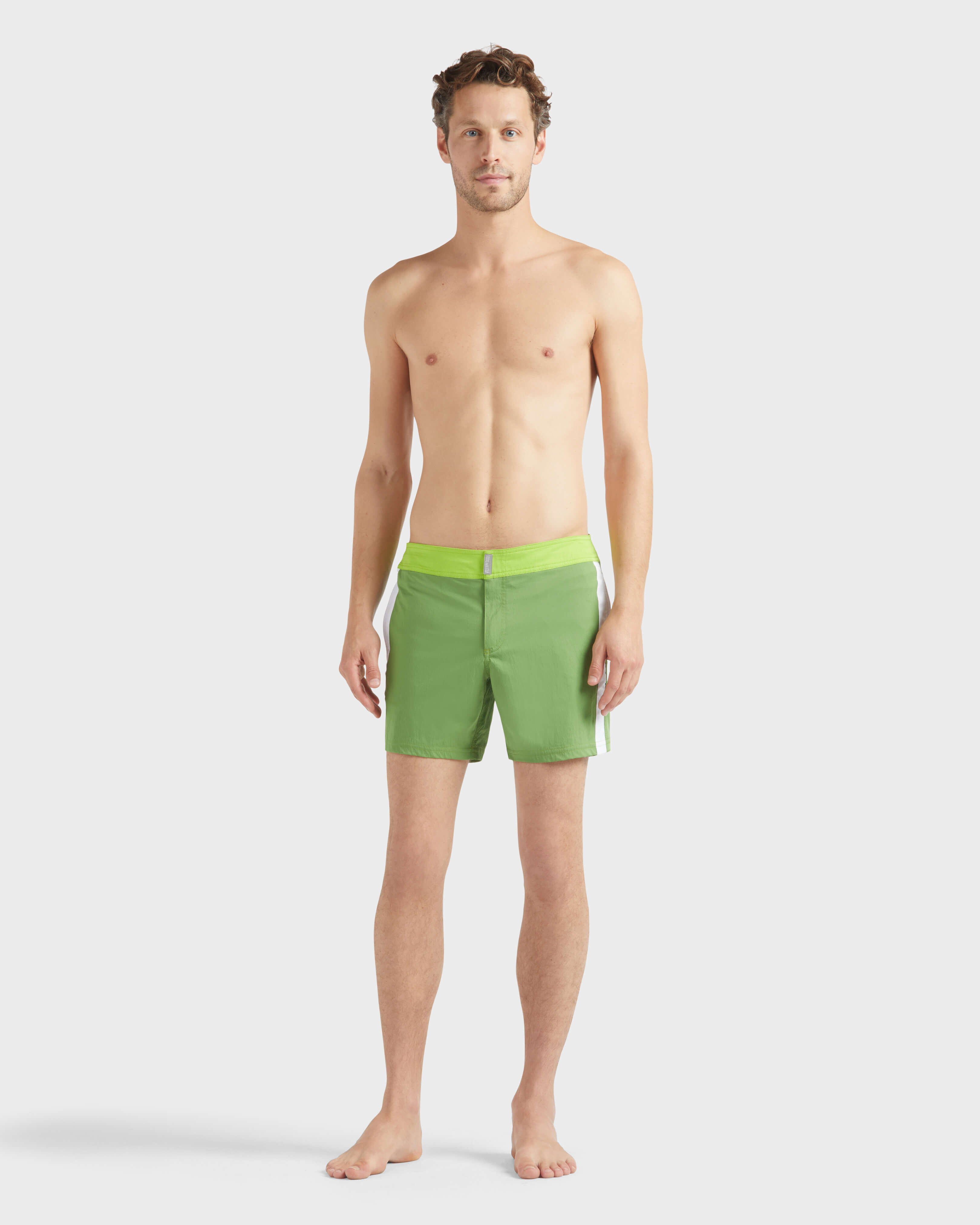 Men Stretch Swim Shorts Flat Belt Color Block CAMOUPLAGE frontworn view